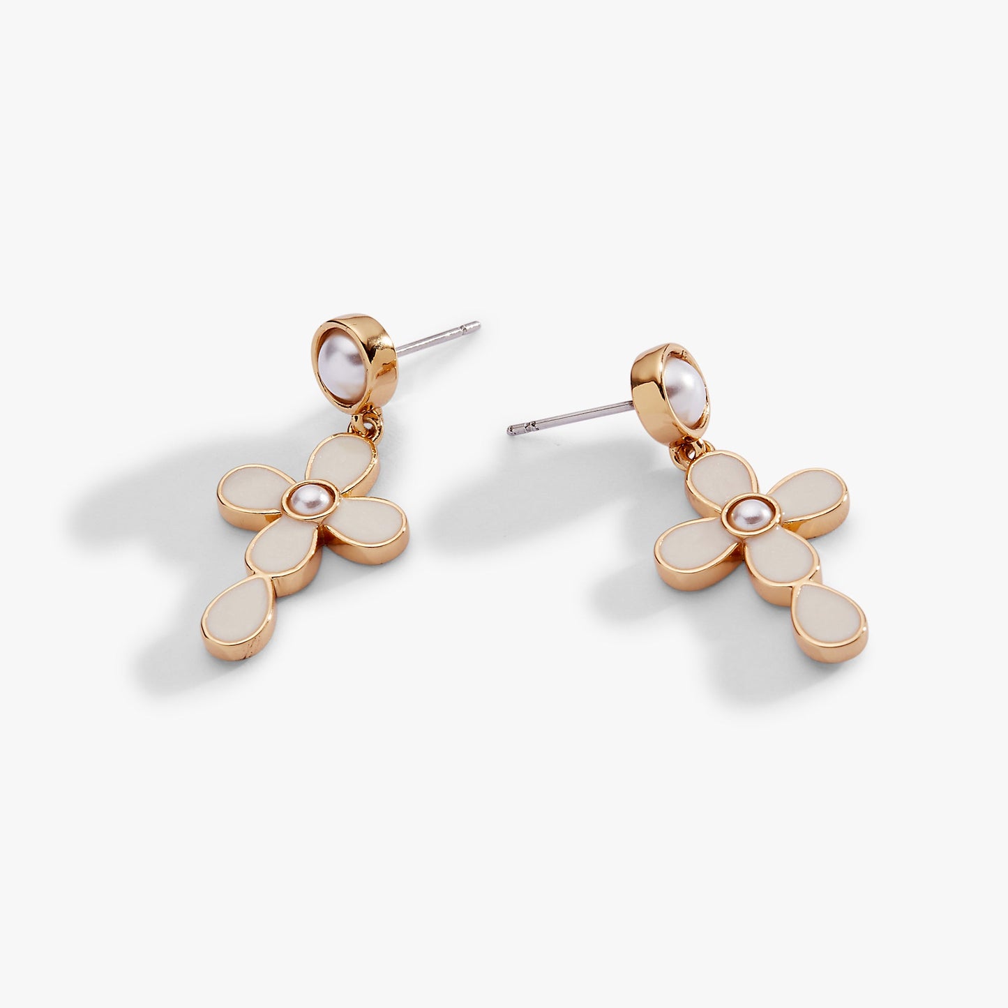 Coquette Christian Cross Drop Earrings Gold
