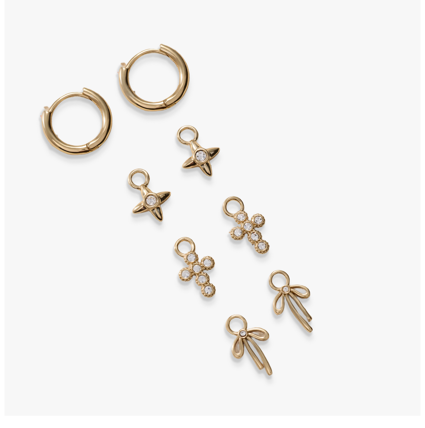 Coquette Christian Huggie Earring Set Gold
