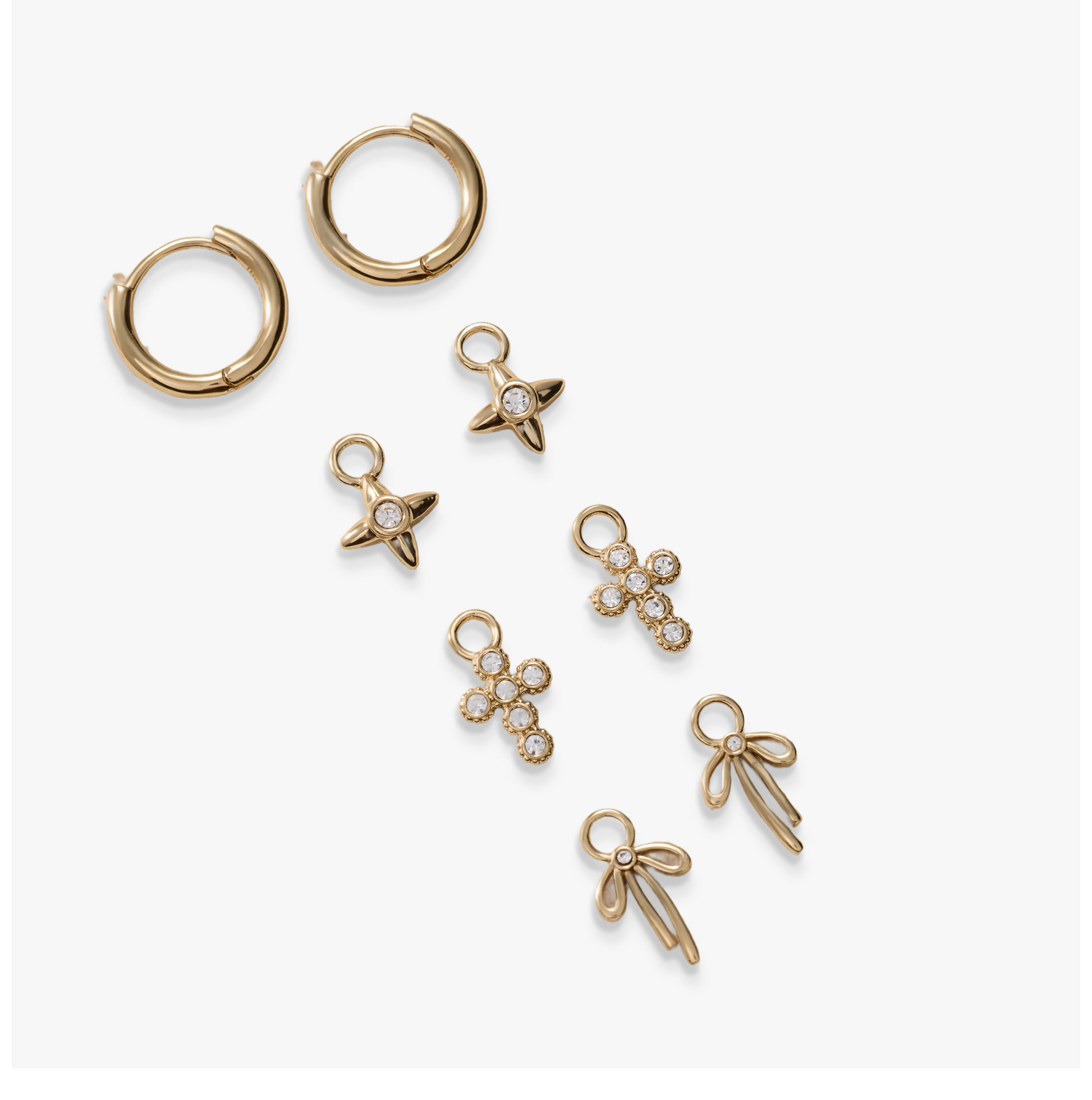 Coquette Christian Huggie Earring Set Gold