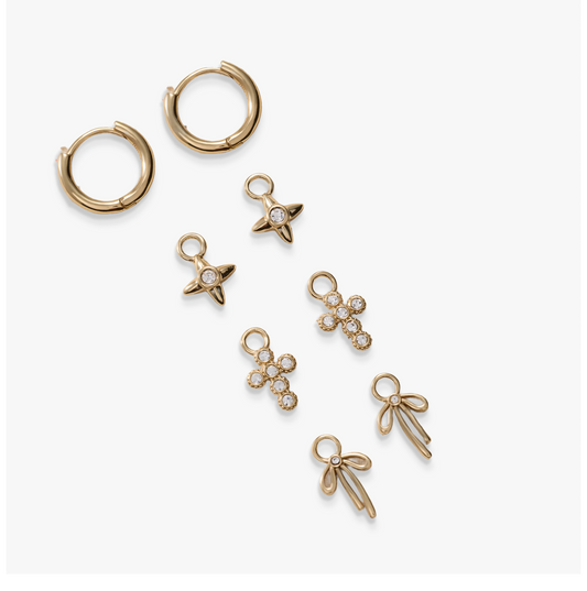 Coquette Christian Huggie Earring Set Gold