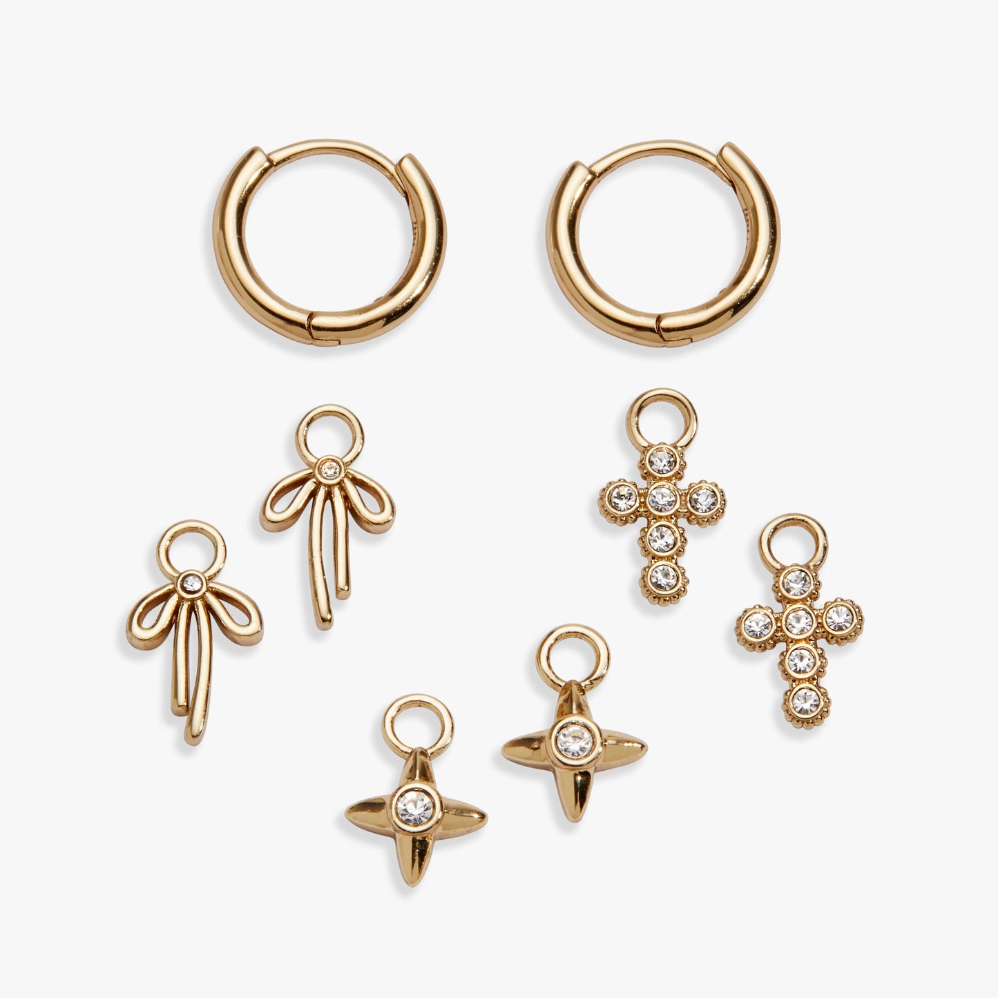 Coquette Christian Huggie Earring Set Gold