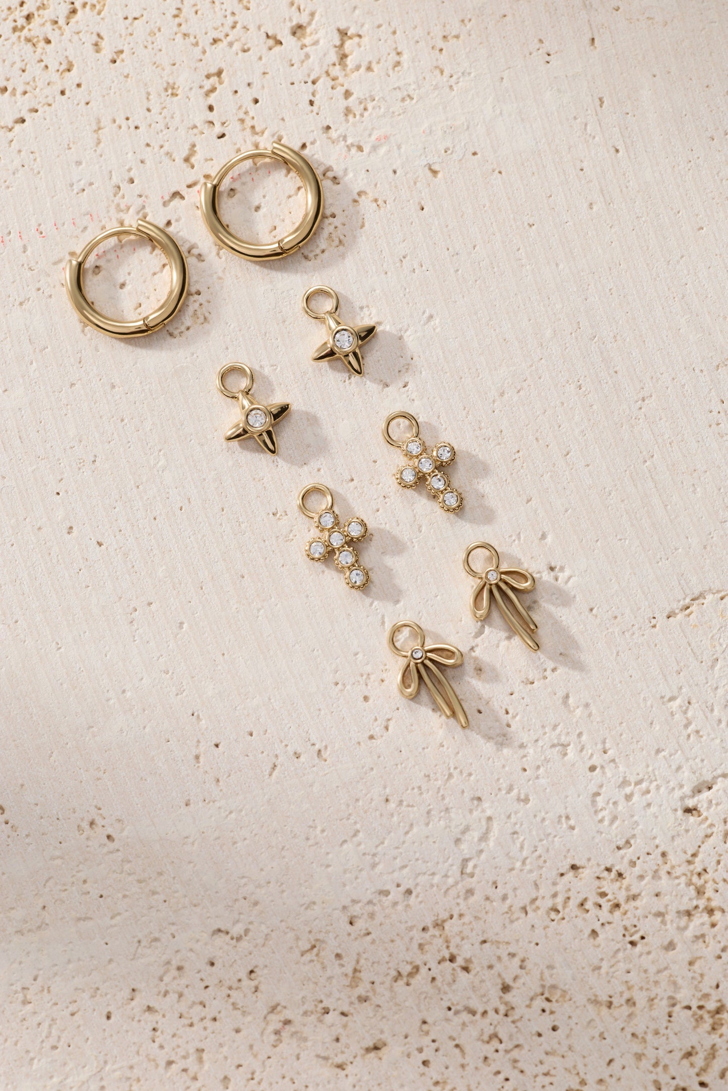 Coquette Christian Huggie Earring Set Gold