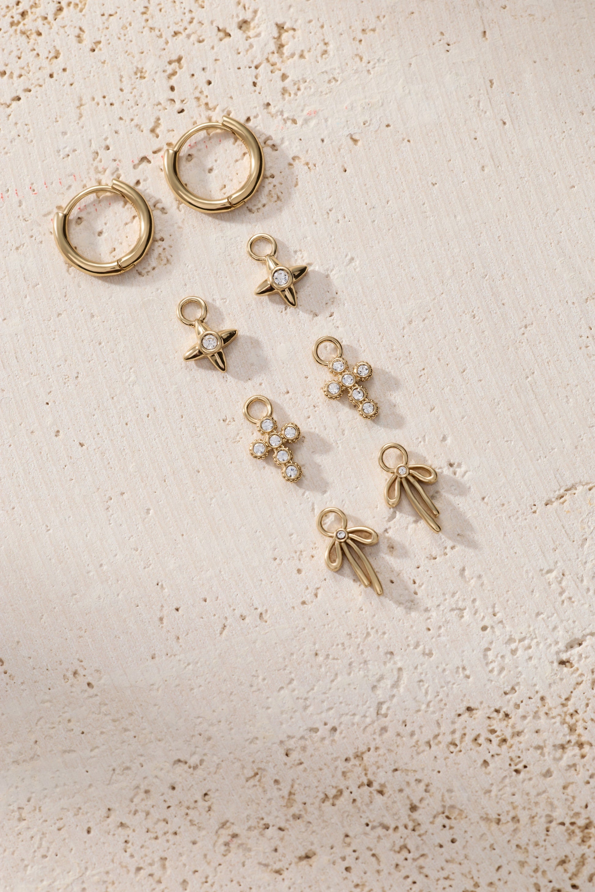 Coquette Christian Huggie Earring Set Gold