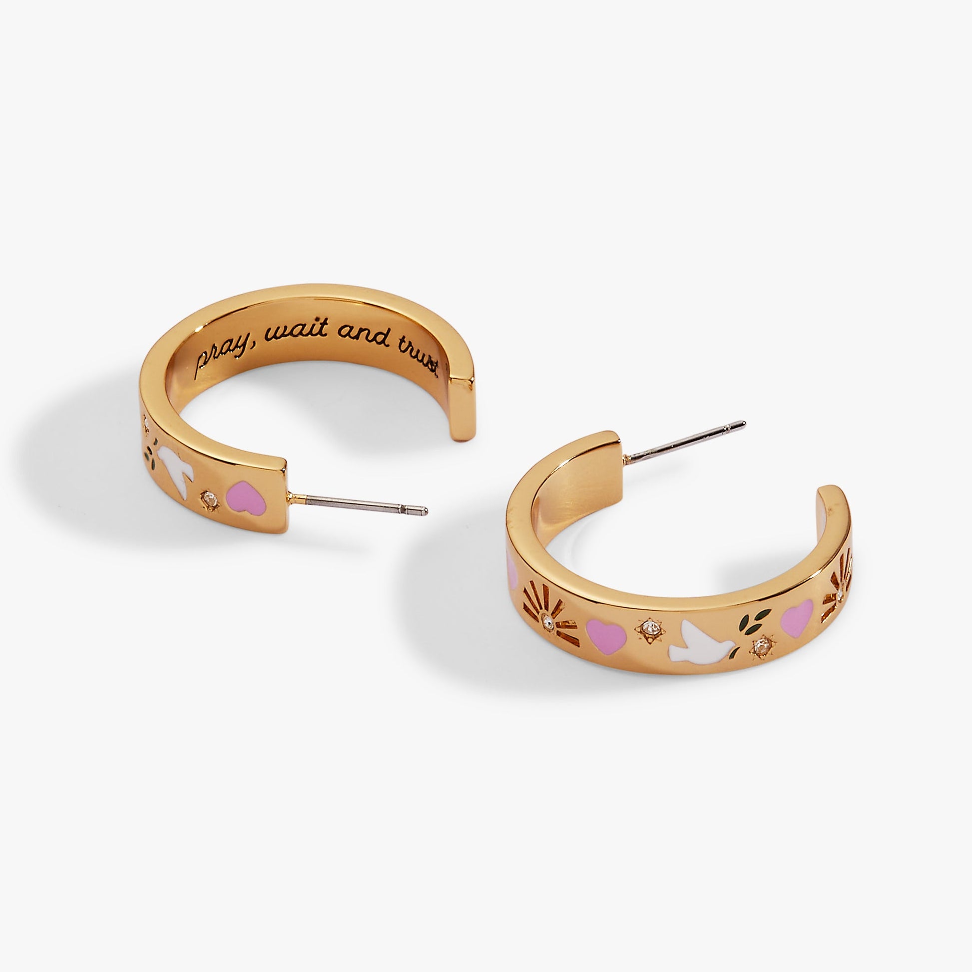 Pray, wait and Trust hoop earring Gold