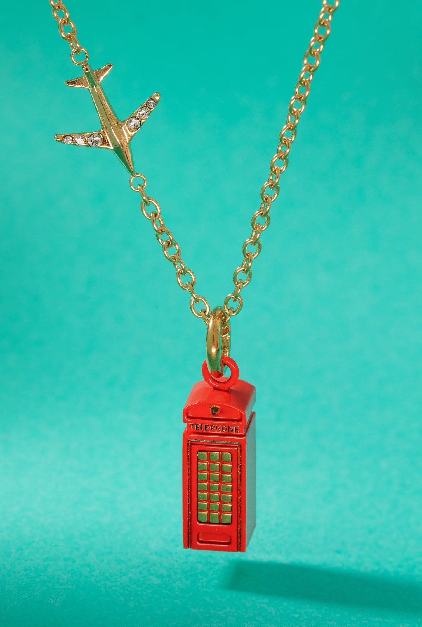 Phonebooth Charm Stainless Steel Gold