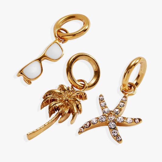 Beach Vacation Mini Charm Set Stainless Steel Gold