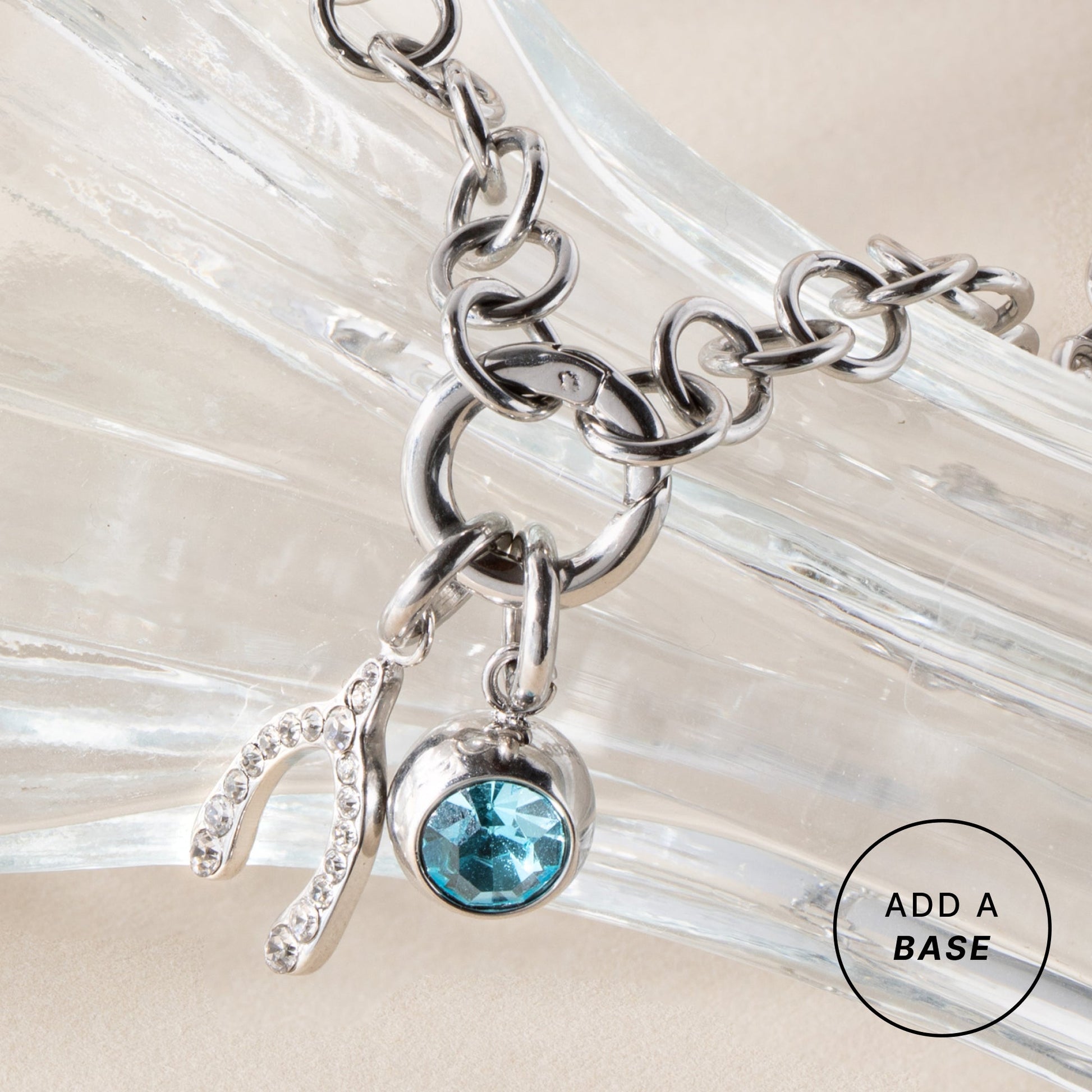 Pave Wishbone Interchangeable Charm​ Stainless Steel Silver