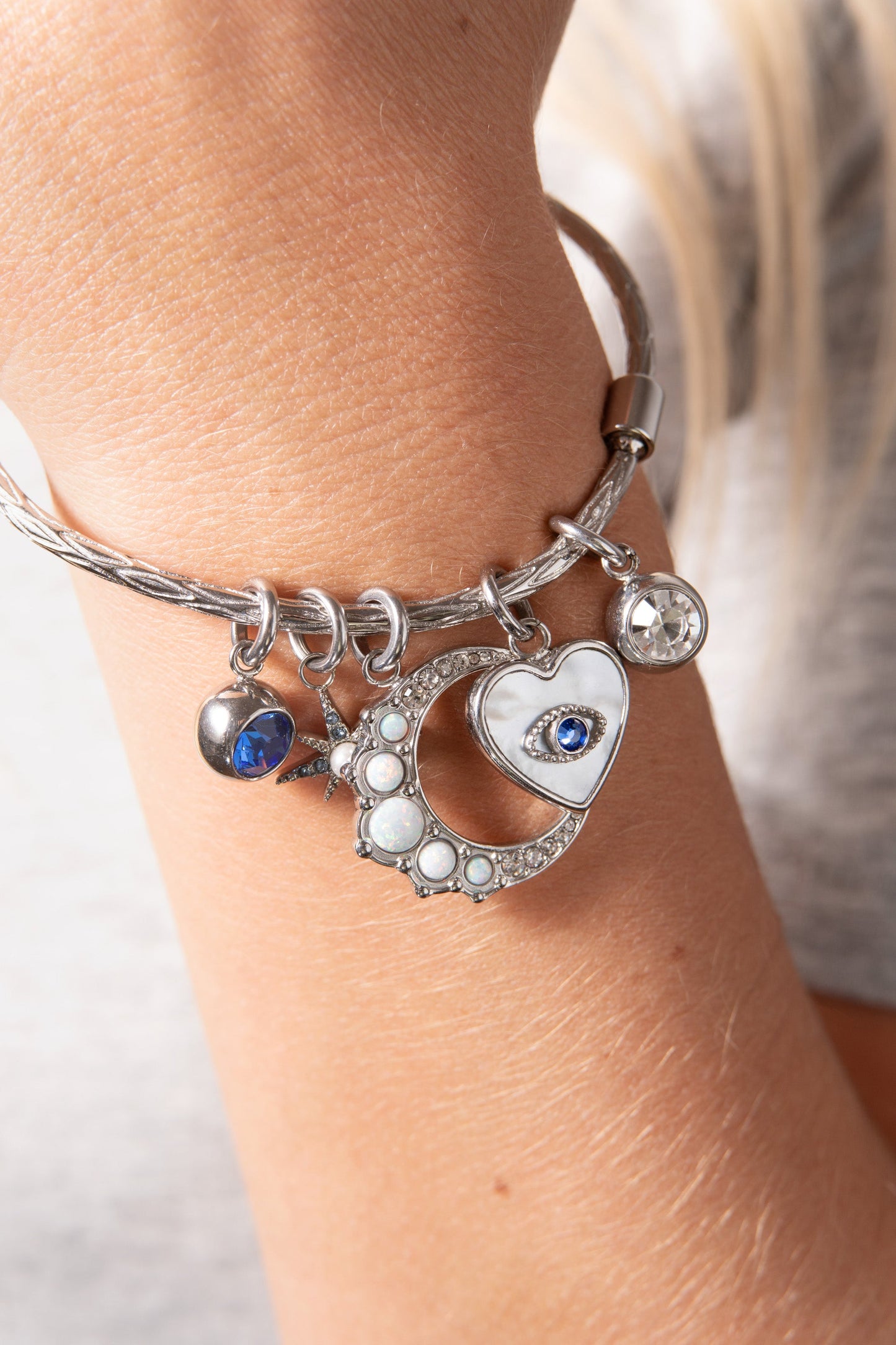 Evil Eye Heart Interchangeable Charm​ Stainless Steel Silver