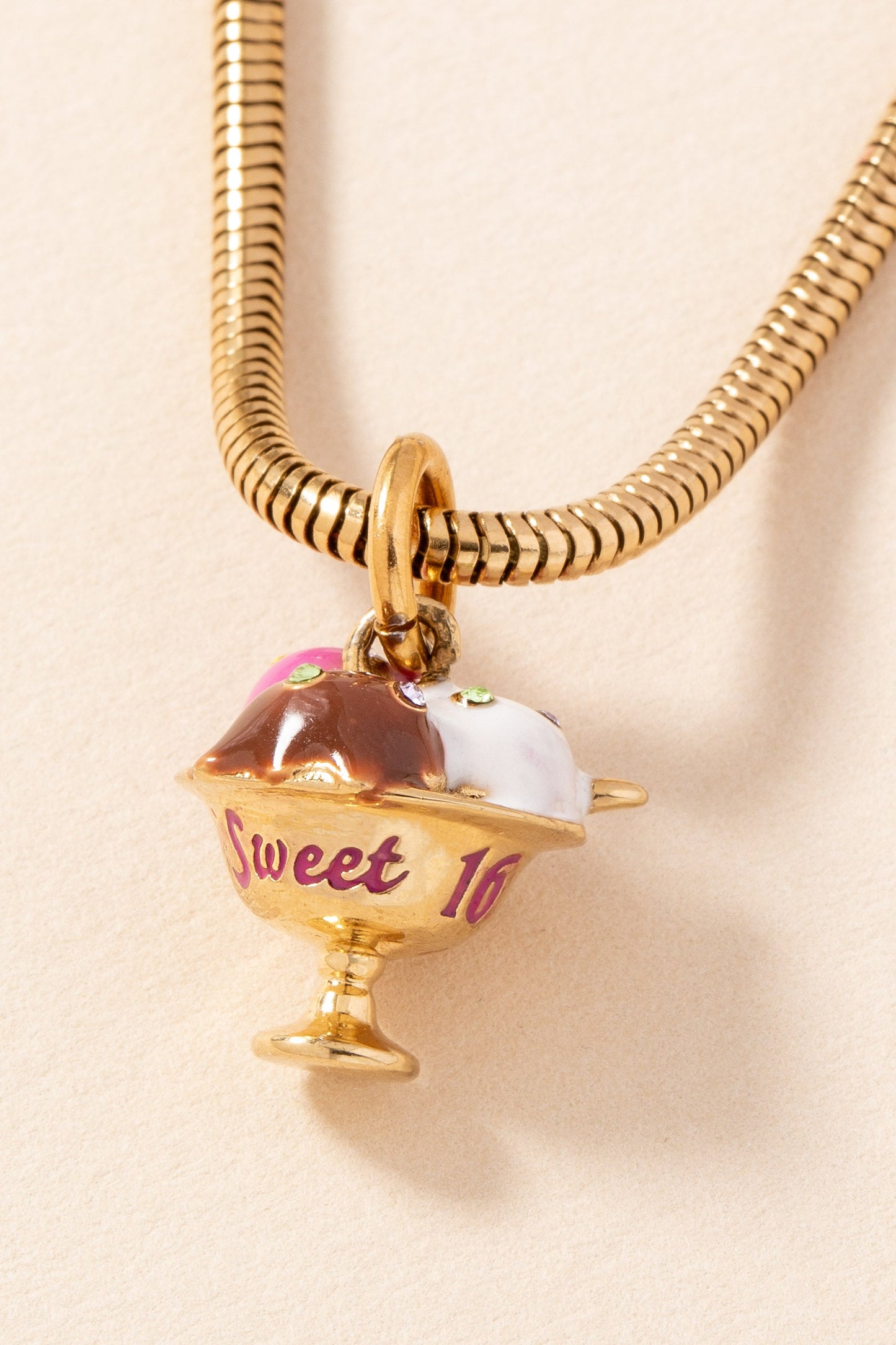 Sweet 16 Ice Cream Charm Stainless  Steel Gold