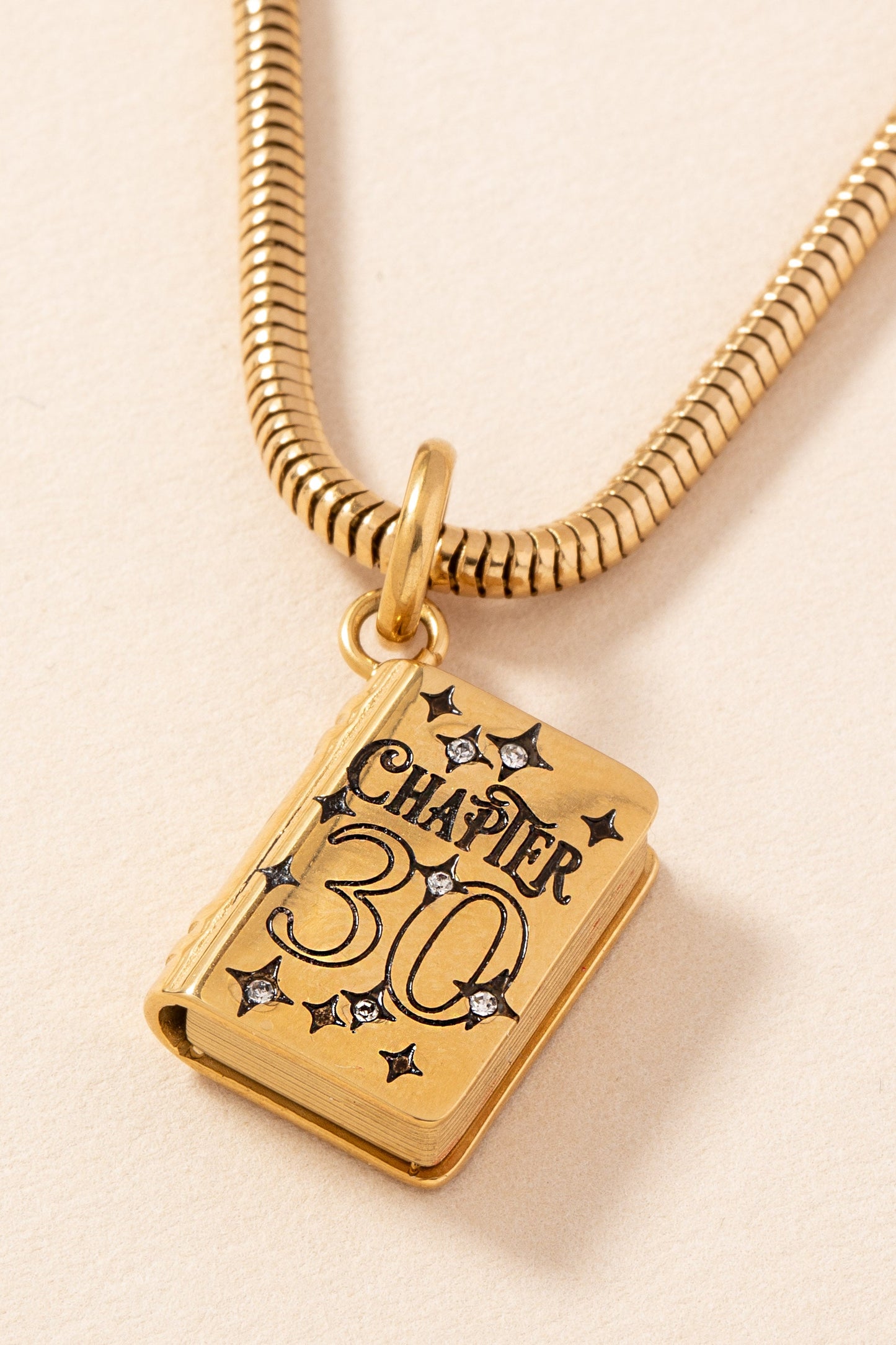 30th Chapter Book Charm Stainless  Steel Gold