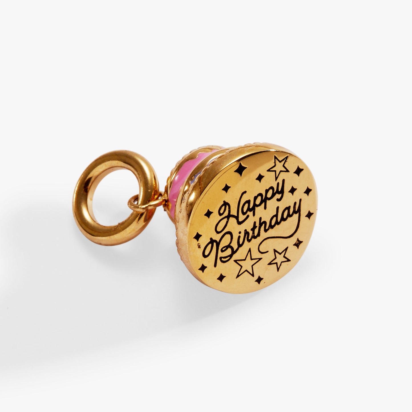 Happy Birthday Cake Charm Stainless  Steel Gold