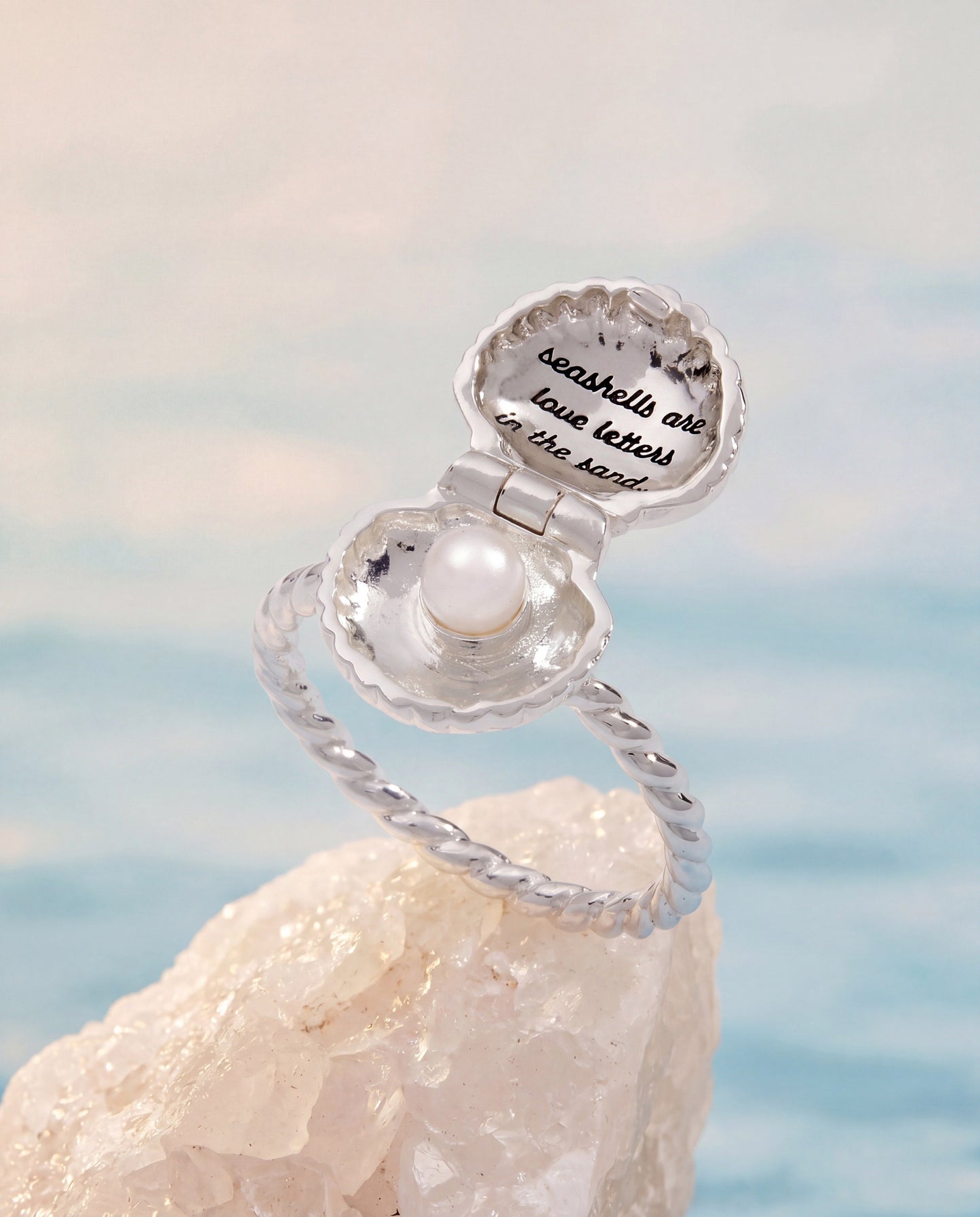 Salt + Sea 'Seashells Are Love Letters In The Sand' Locket Ring Silver
