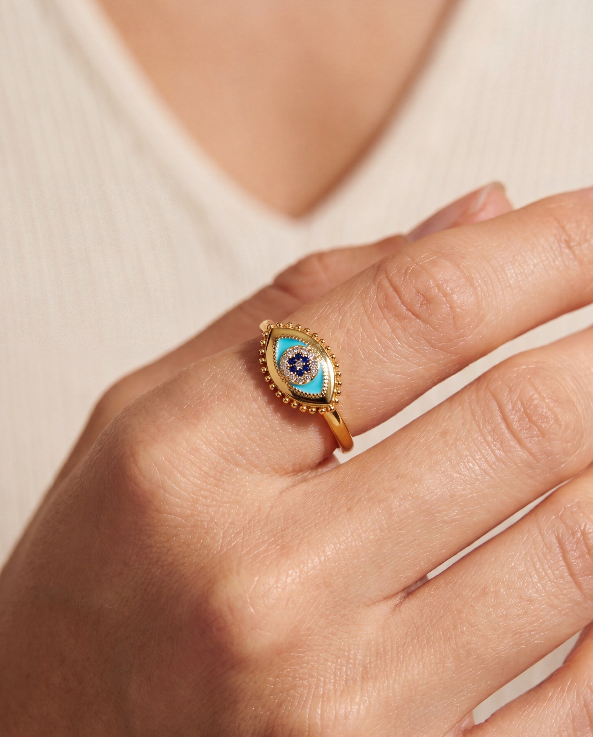 Healing Stone Evil Eye Ring Gold