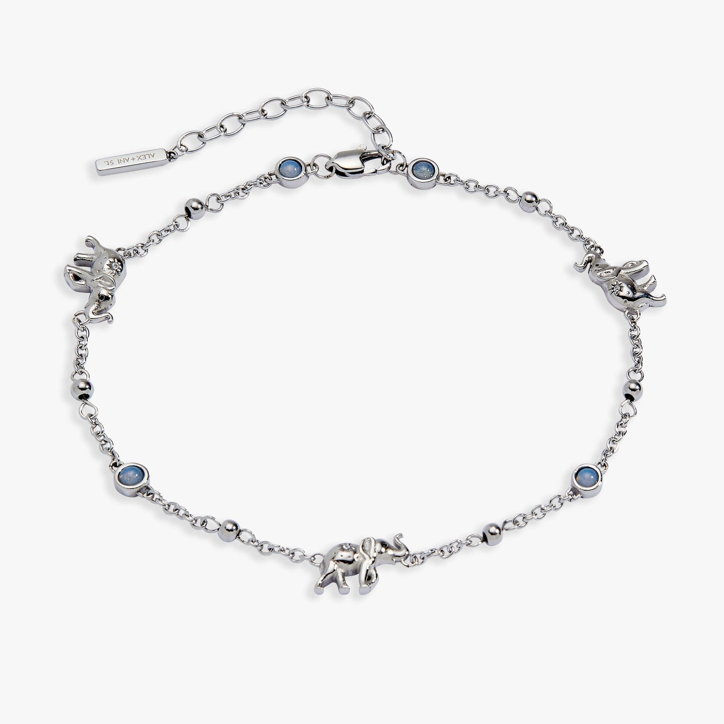 Elephant Inline Charm Anklet Stainless Steel Silver