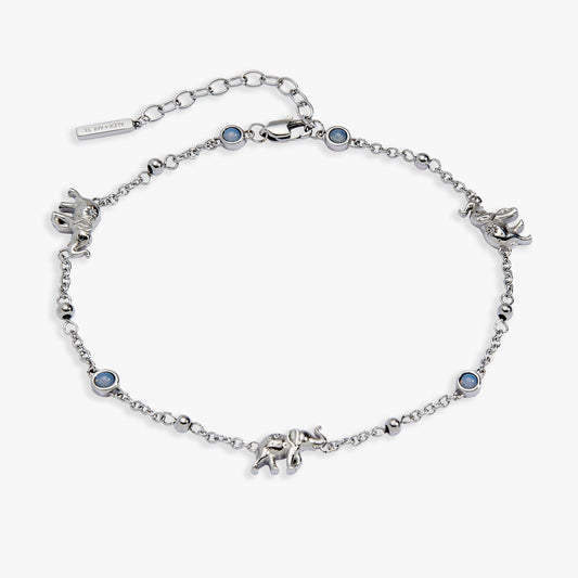 Elephant Inline Charm Anklet Stainless Steel Silver