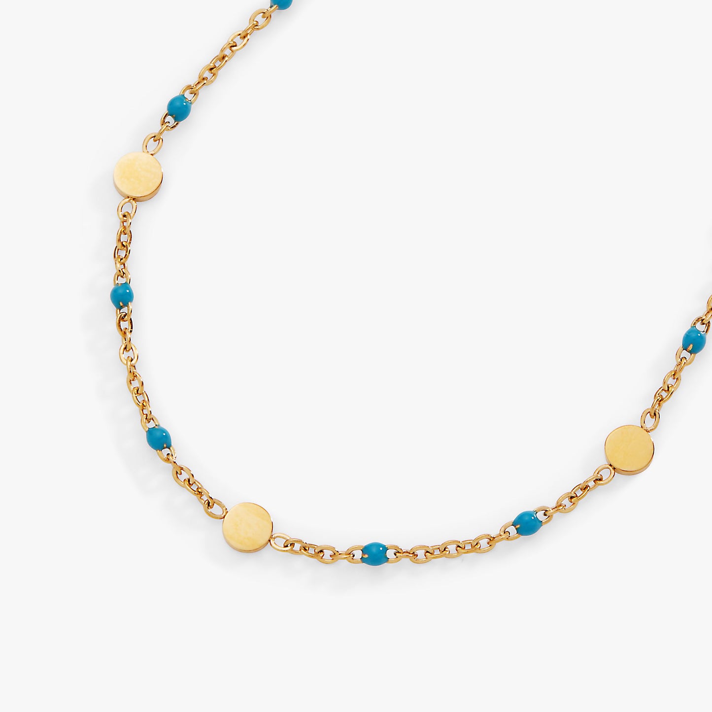 Turquoise Enameled Chain Coin Station Anklet Stainless Steel Gold