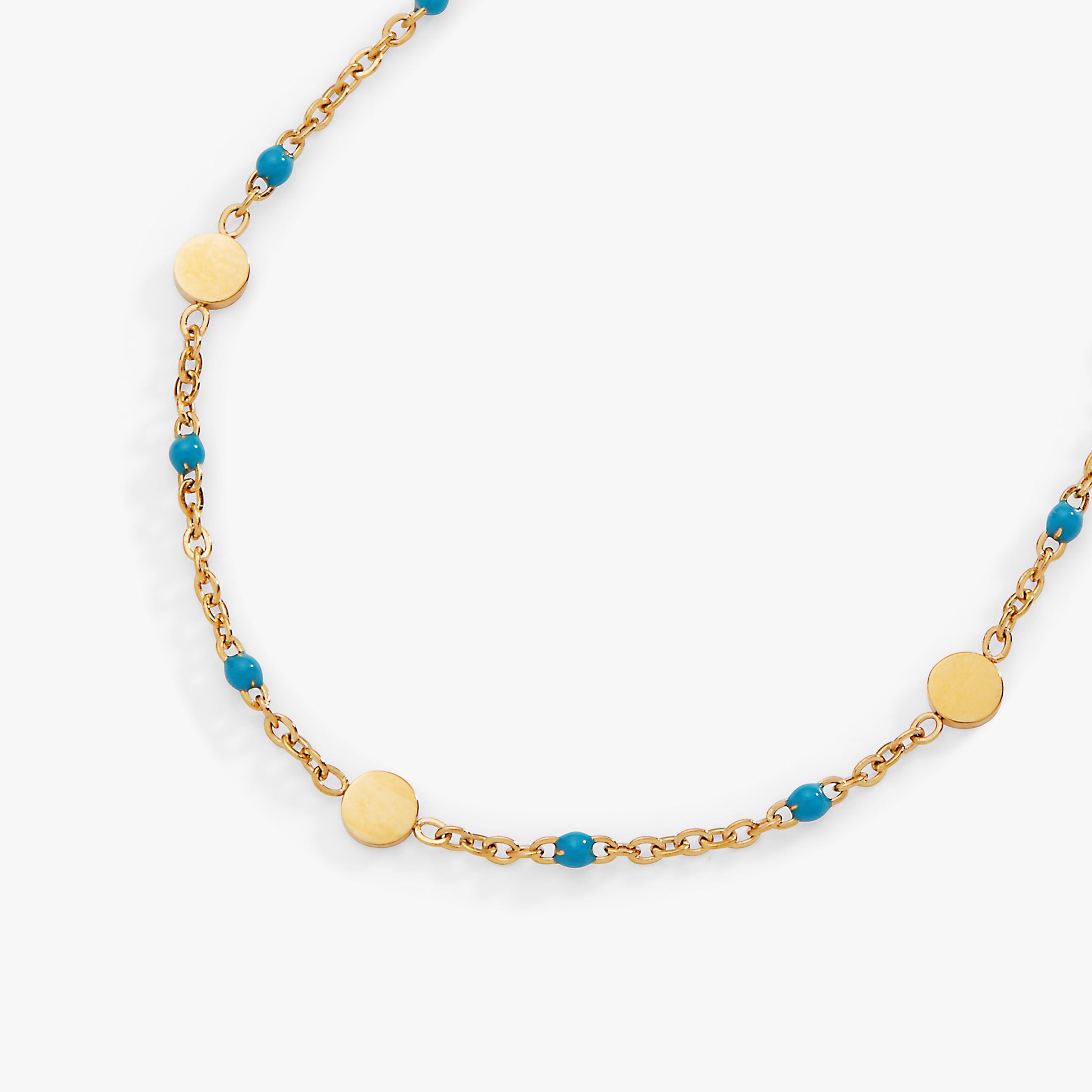 Turquoise Enameled Chain Coin Station Anklet Stainless Steel Gold