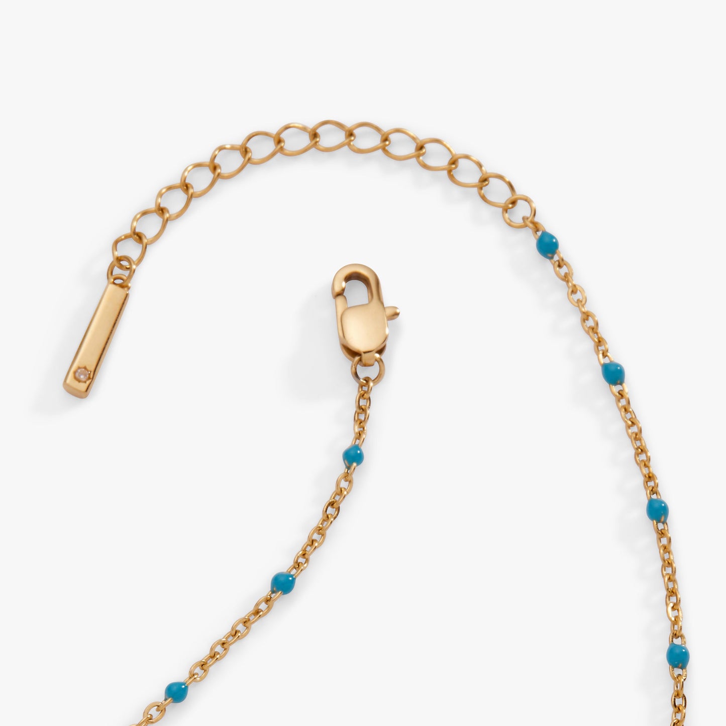 Turquoise Enameled Chain Coin Station Anklet Stainless Steel Gold