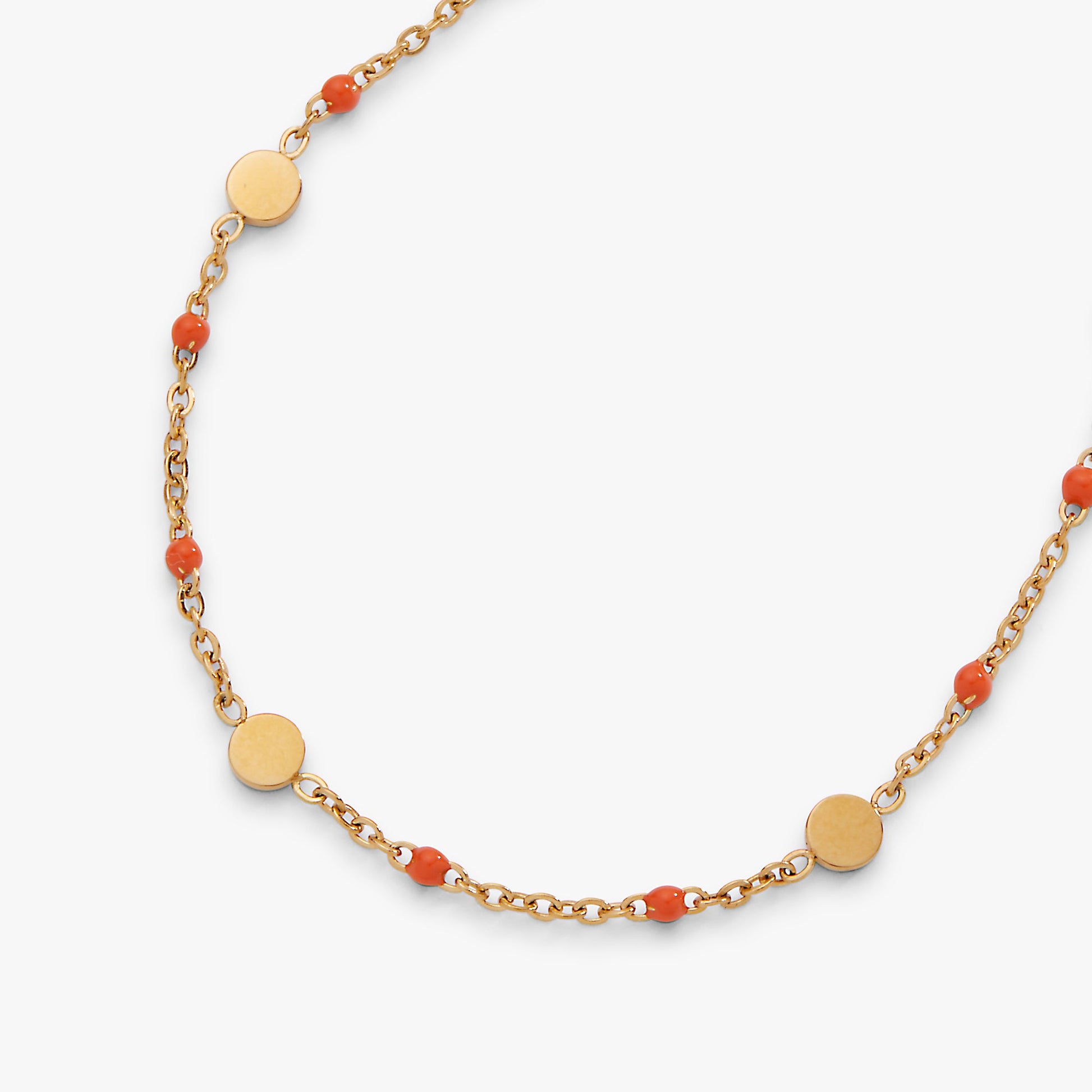 Coral Enameled Chain Coin Station Anklet Stainless Steel Gold