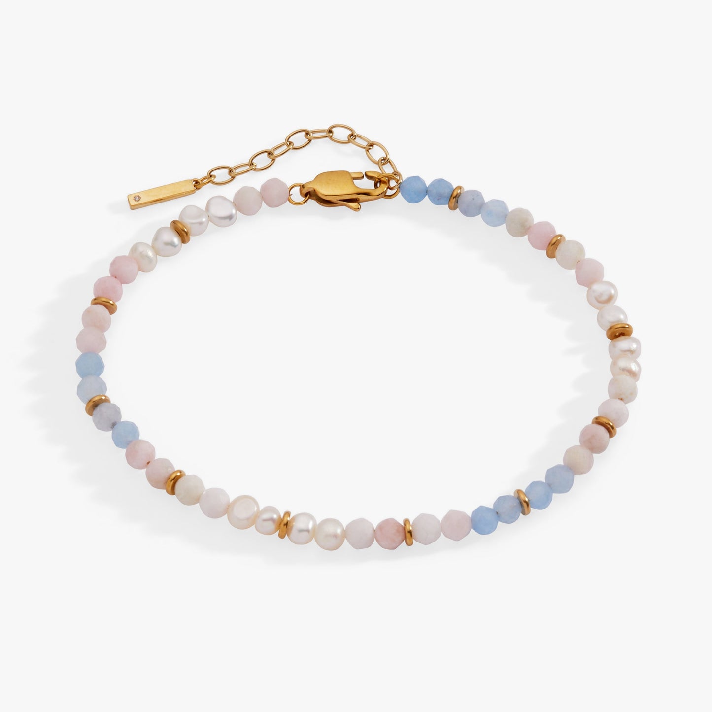 Sandy Peach Ombre Semi-Precious Beaded Anklet Stainless Steel Gold