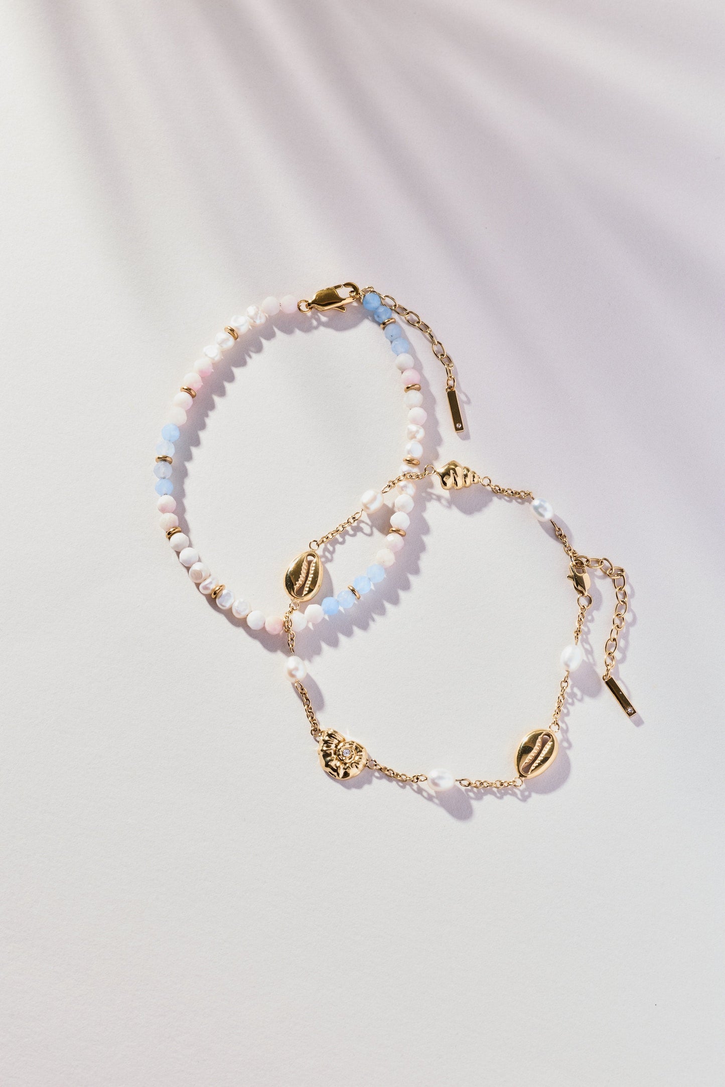 Sandy Peach Ombre Semi-Precious Beaded Anklet Stainless Steel Gold