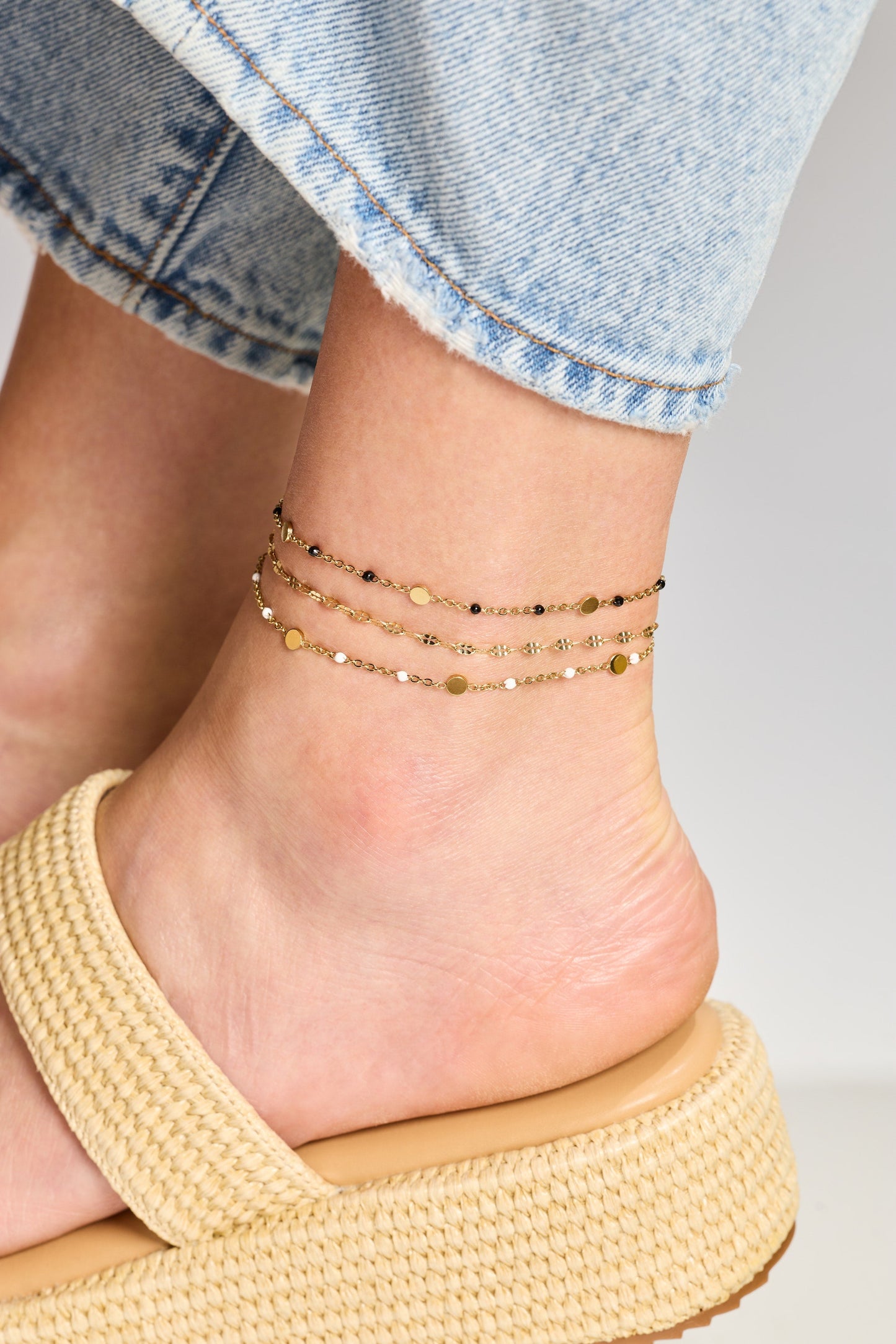 Multi Faceted Chain Anklet Stainless Steel Gold