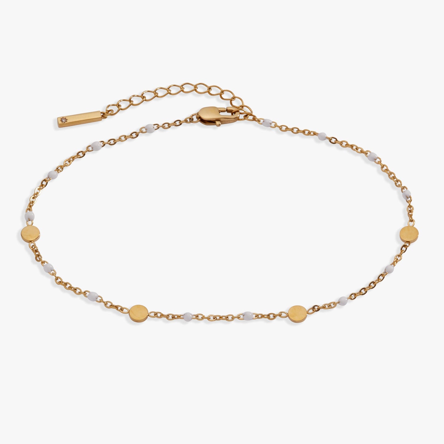 White Enameled Chain Coin Station Anklet Stainless Steel Gold