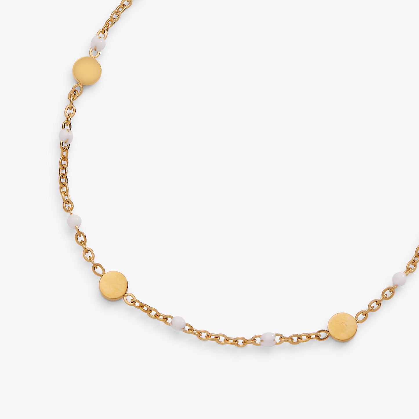 White Enameled Chain Coin Station Anklet Stainless Steel Gold
