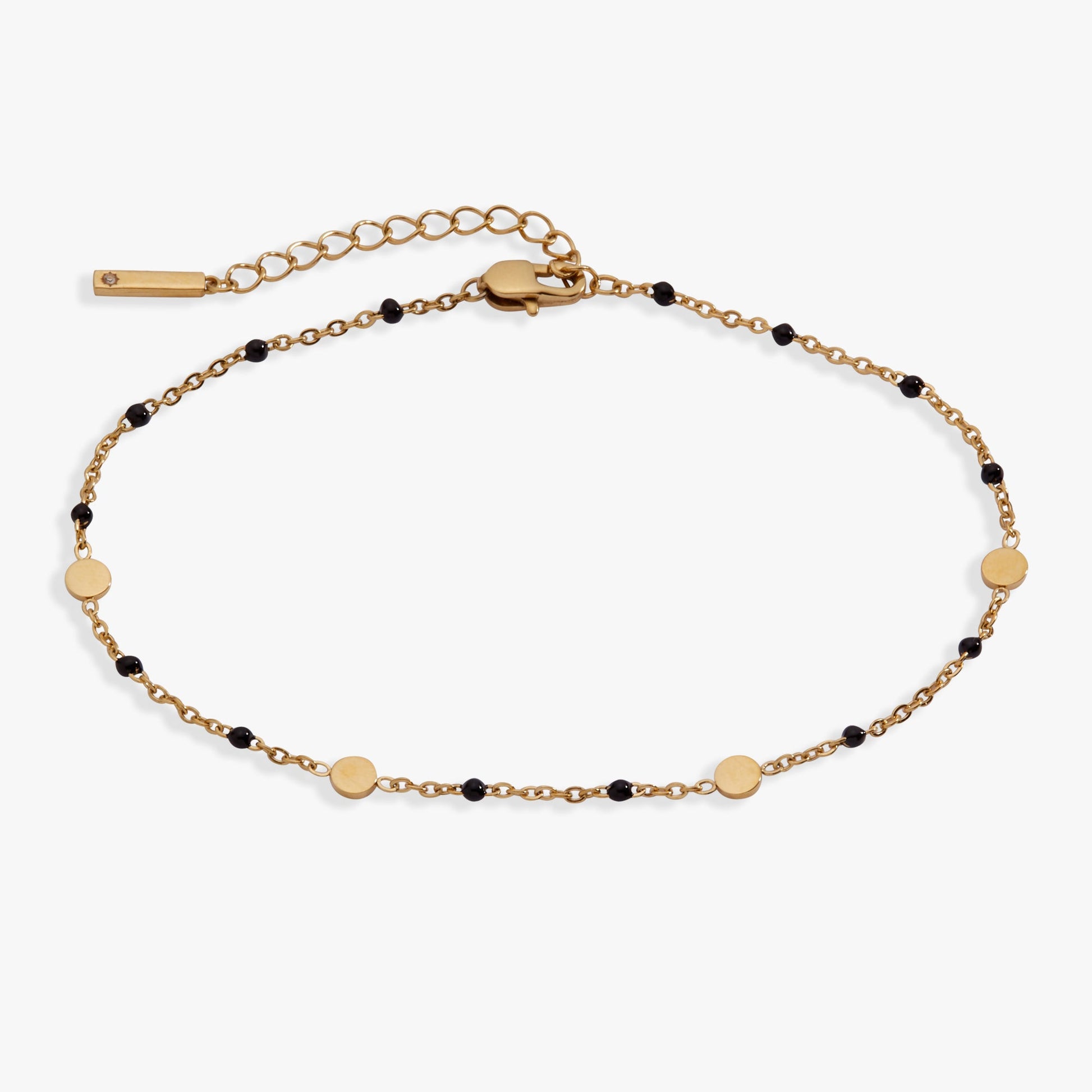 Black Enameled Chain Coin Station Anklet Stainless Steel Gold