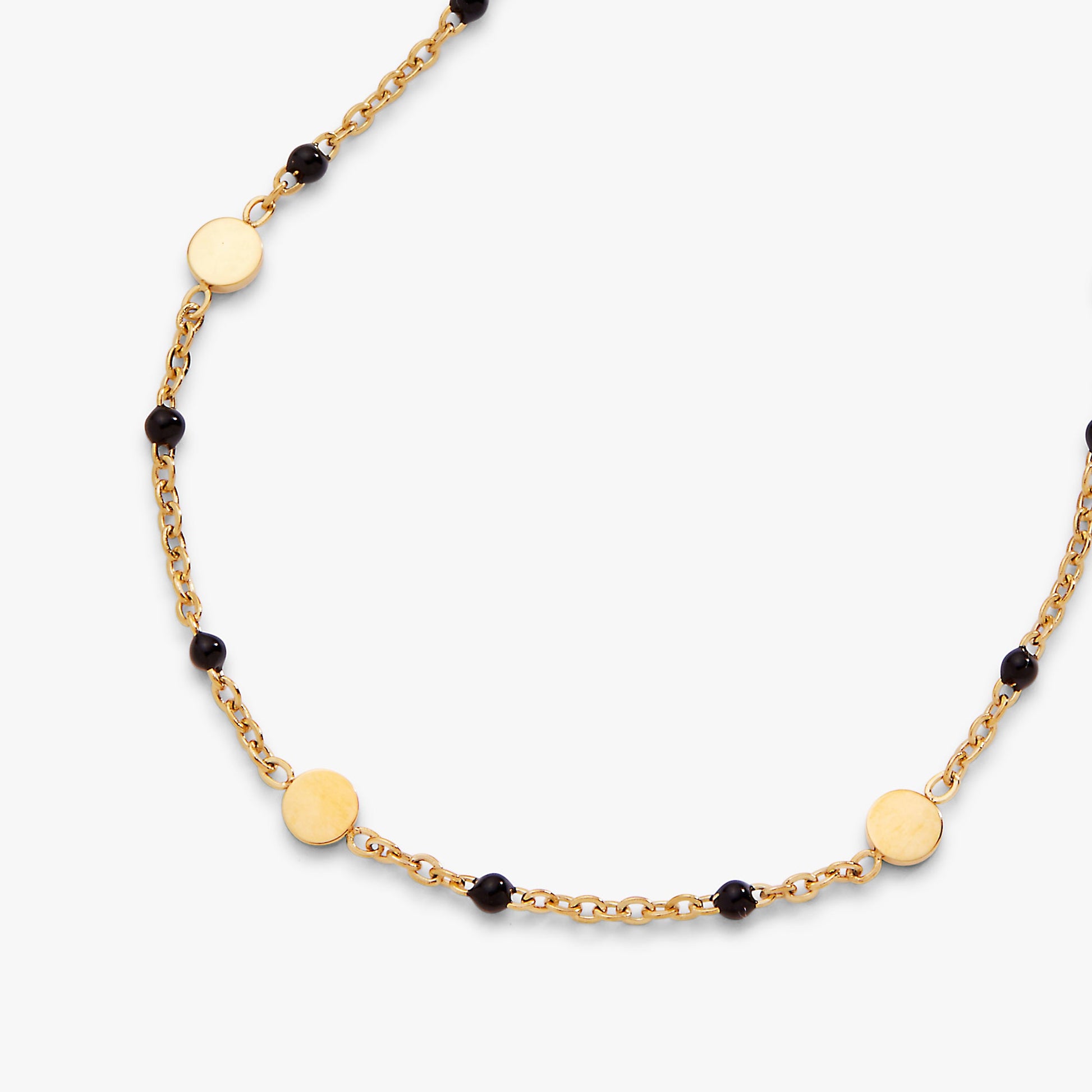 Black Enameled Chain Coin Station Anklet Stainless Steel Gold