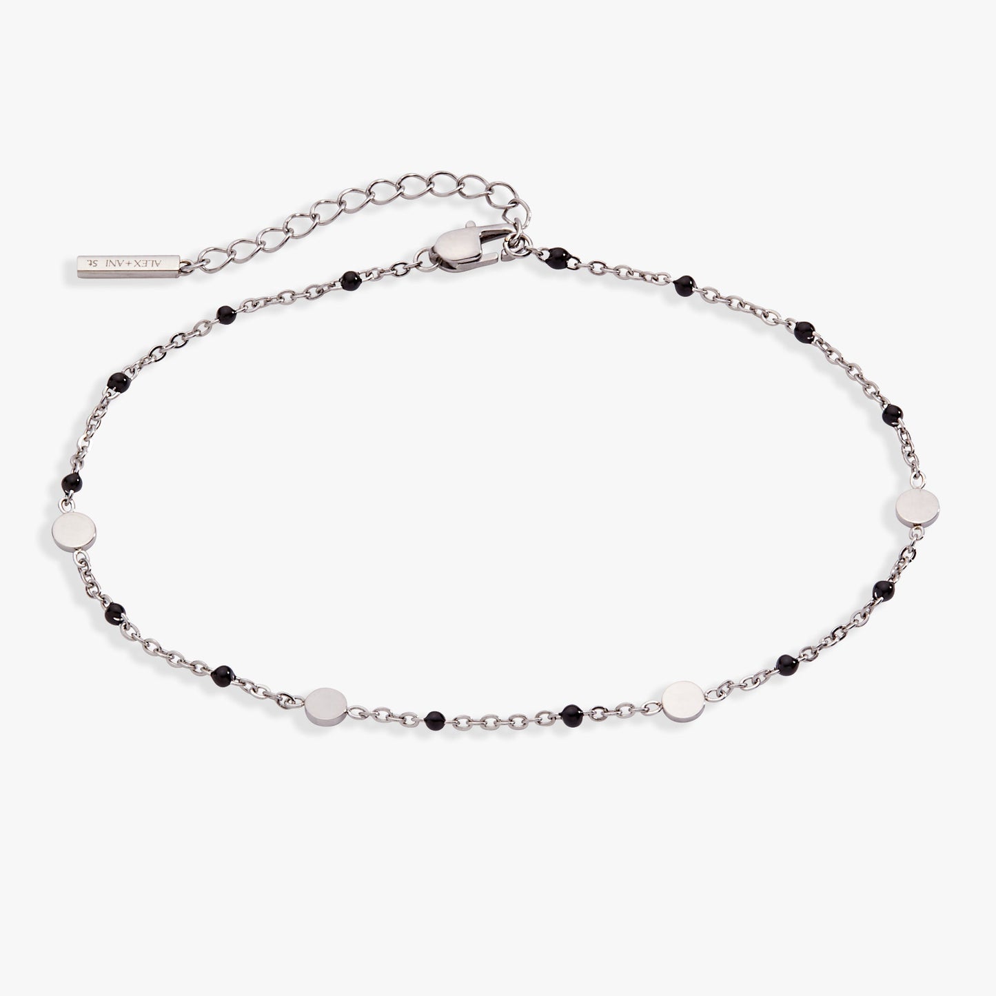 Black Enameled Chain Coin Station Anklet Stainless Steel Gold