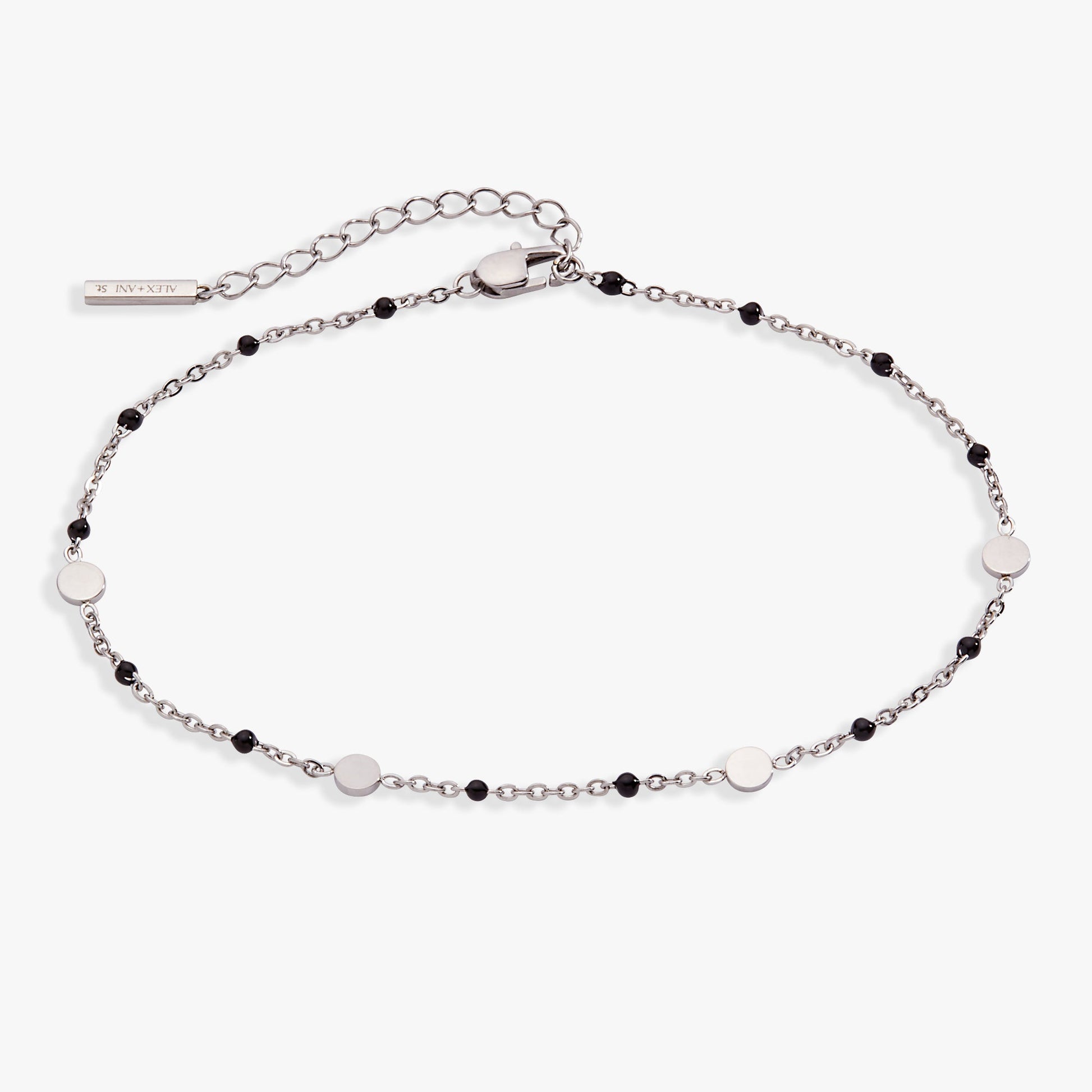 Black Enameled Chain Coin Station Anklet Stainless Steel Gold