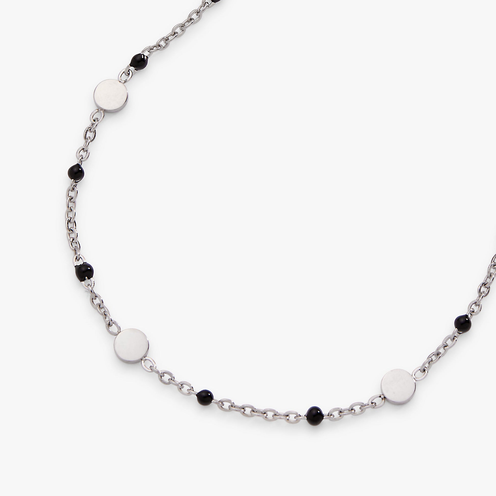 Black Enameled Chain Coin Station Anklet Stainless Steel Gold