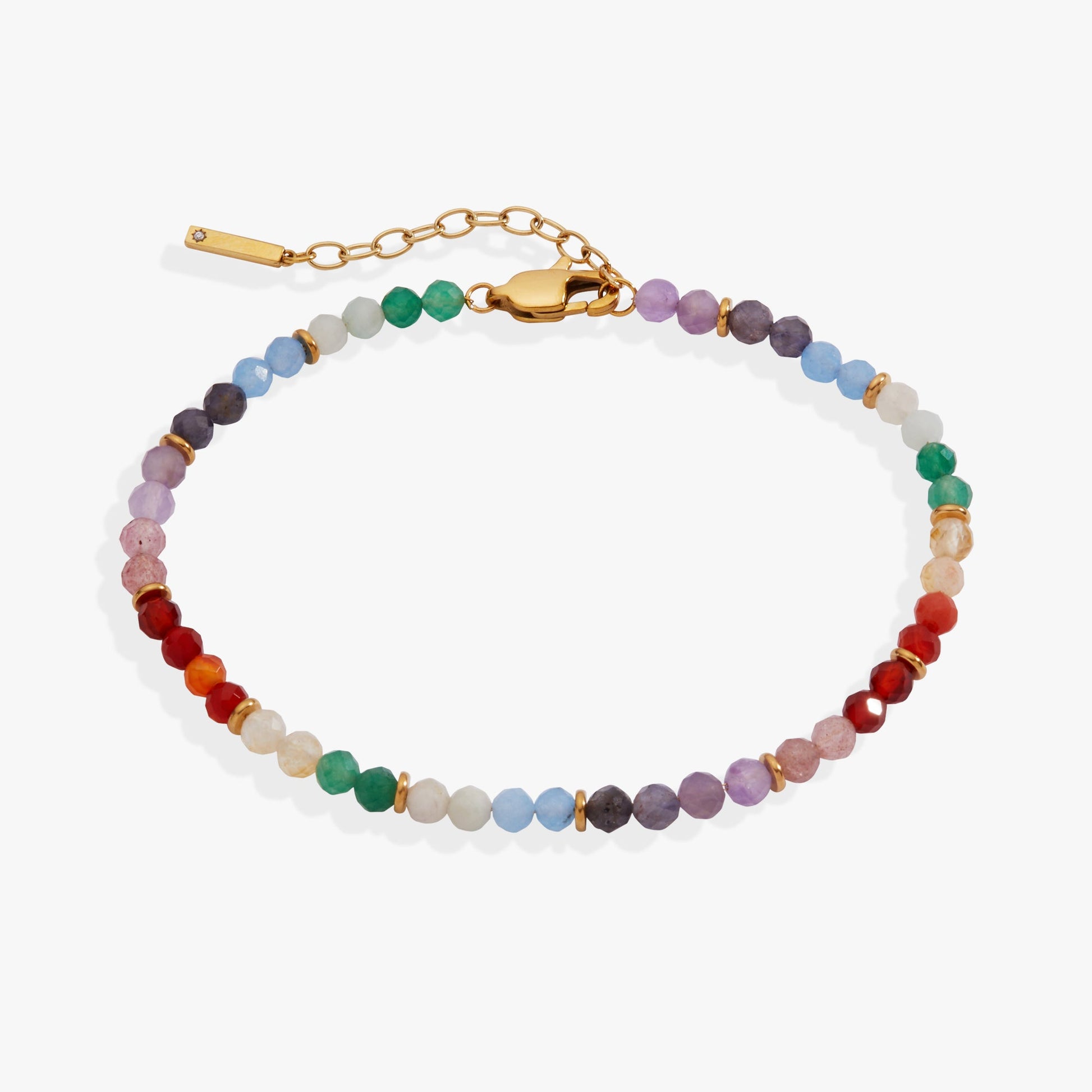 Rainbow Ombre Semi-Precious Beaded Anklet Stainless Steel Gold