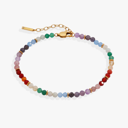 Rainbow Ombre Semi-Precious Beaded Anklet Stainless Steel Gold