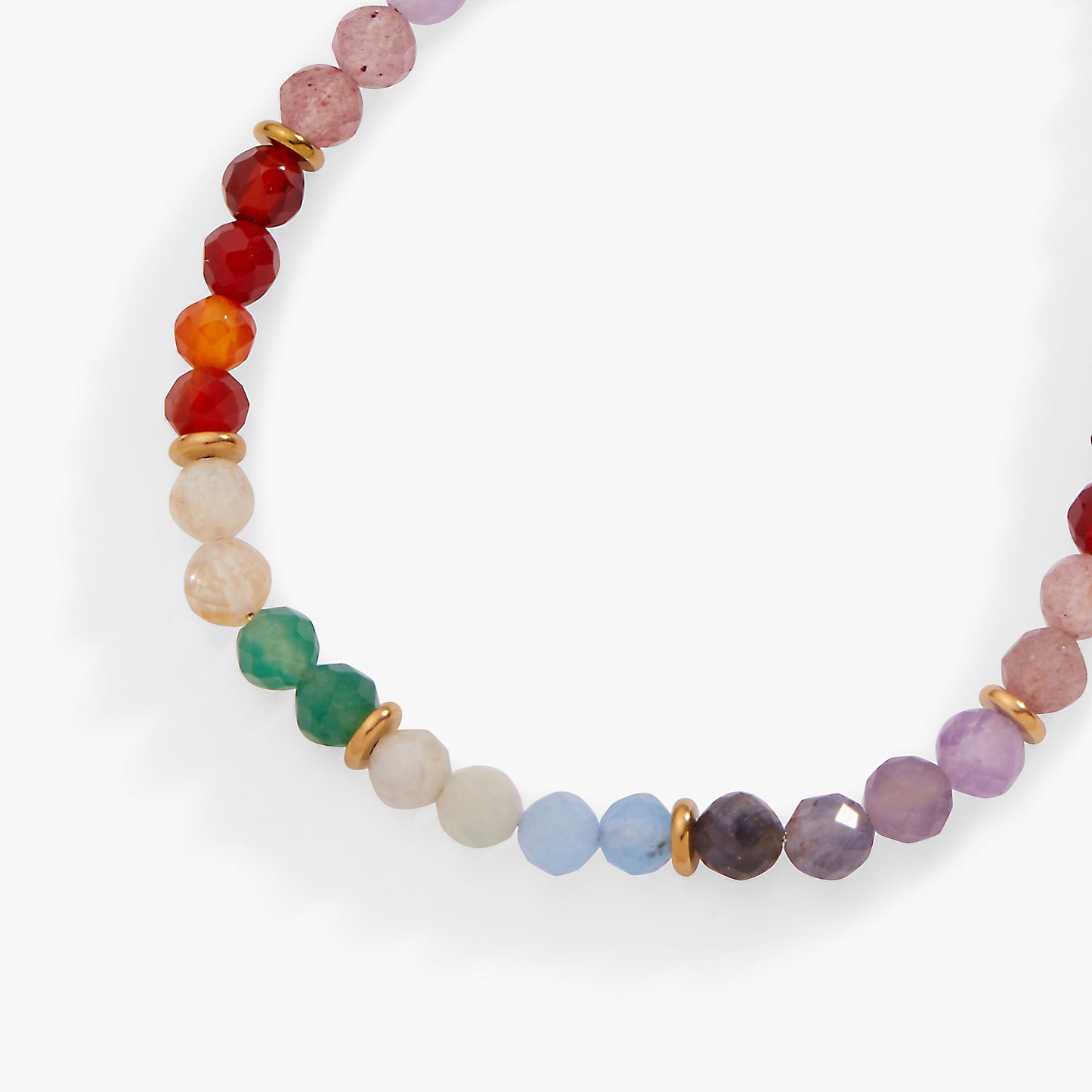 Rainbow Ombre Semi-Precious Beaded Anklet Stainless Steel Gold