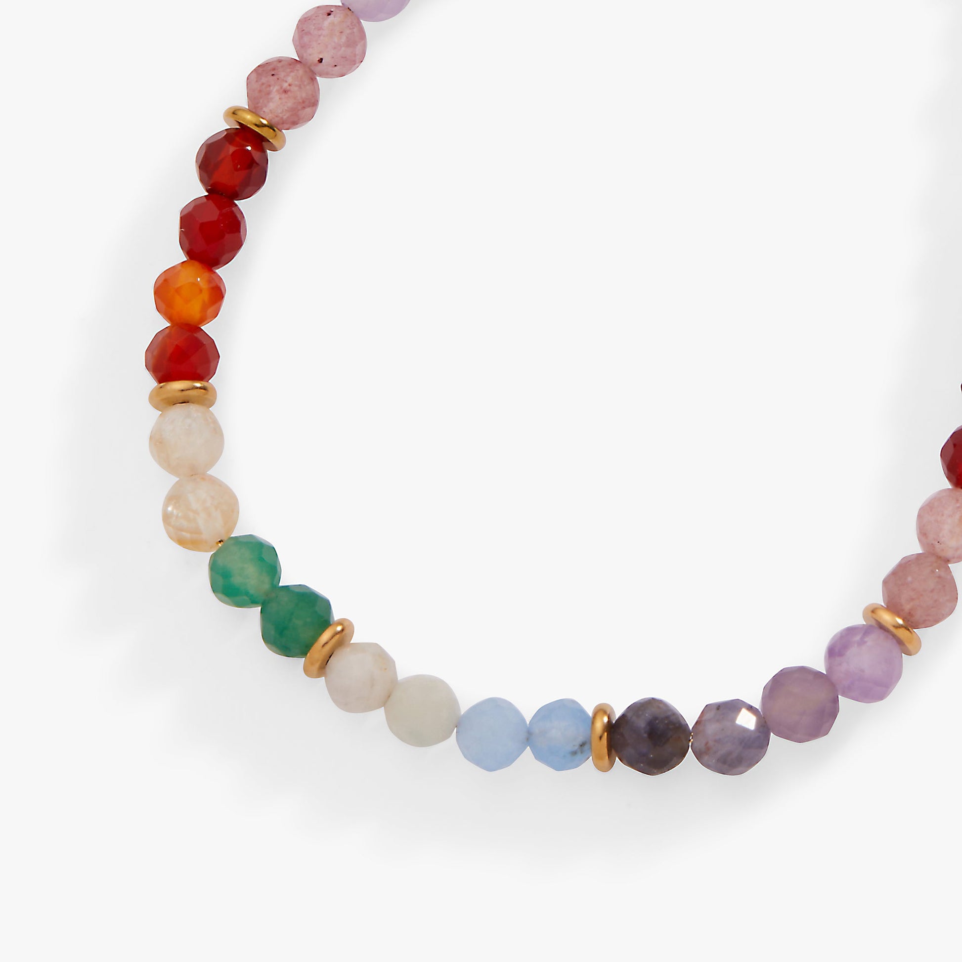 Rainbow Ombre Semi-Precious Beaded Anklet Stainless Steel Gold