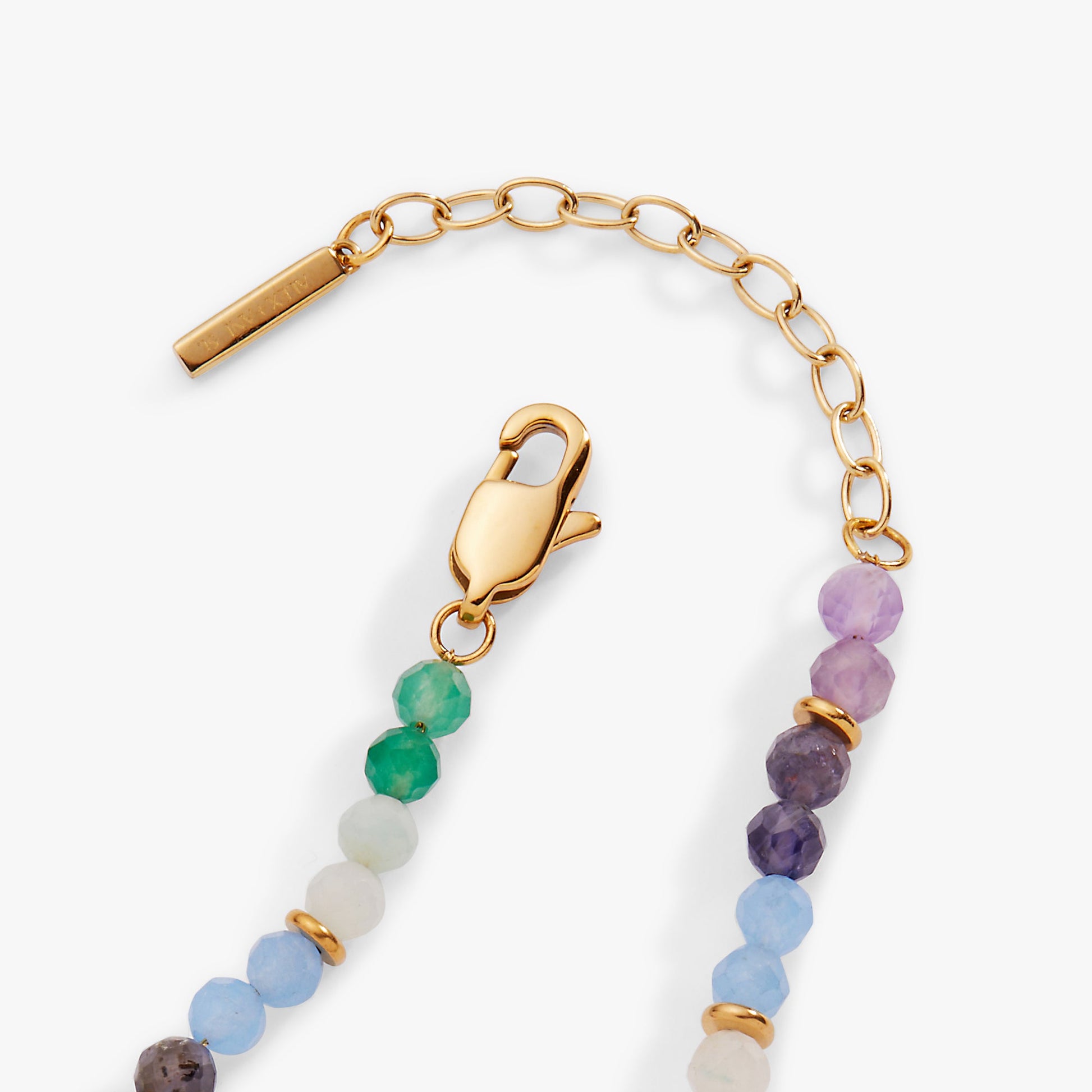 Rainbow Ombre Semi-Precious Beaded Anklet Stainless Steel Gold