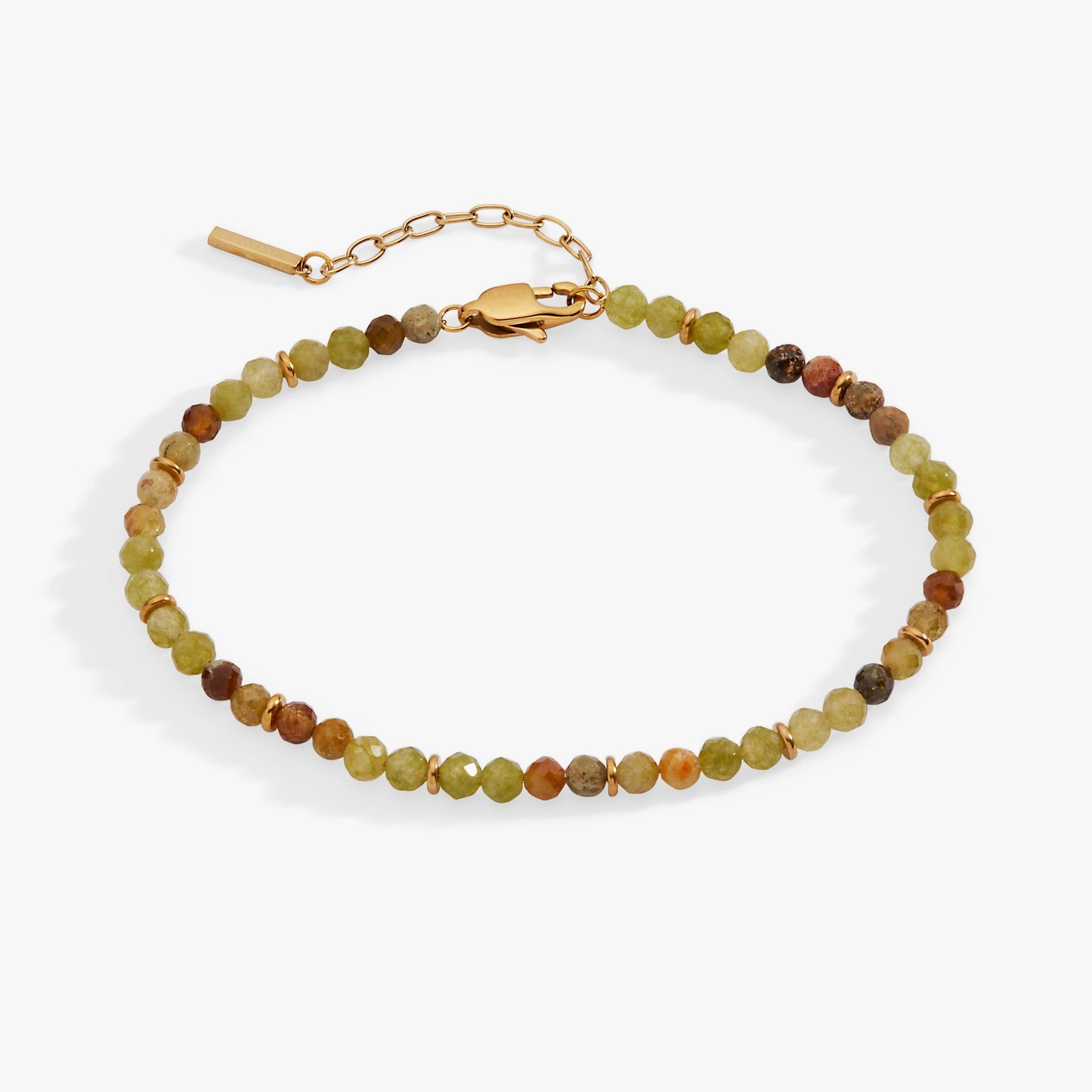 Green Ombre Semi-Precious Beaded Anklet Stainless Steel Gold