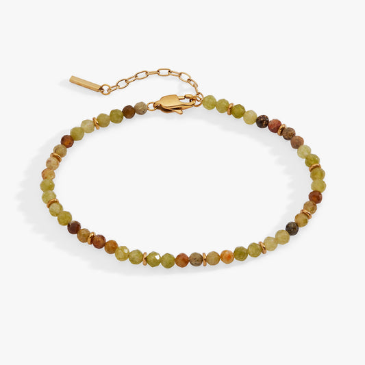 Green Ombre Semi-Precious Beaded Anklet Stainless Steel Gold