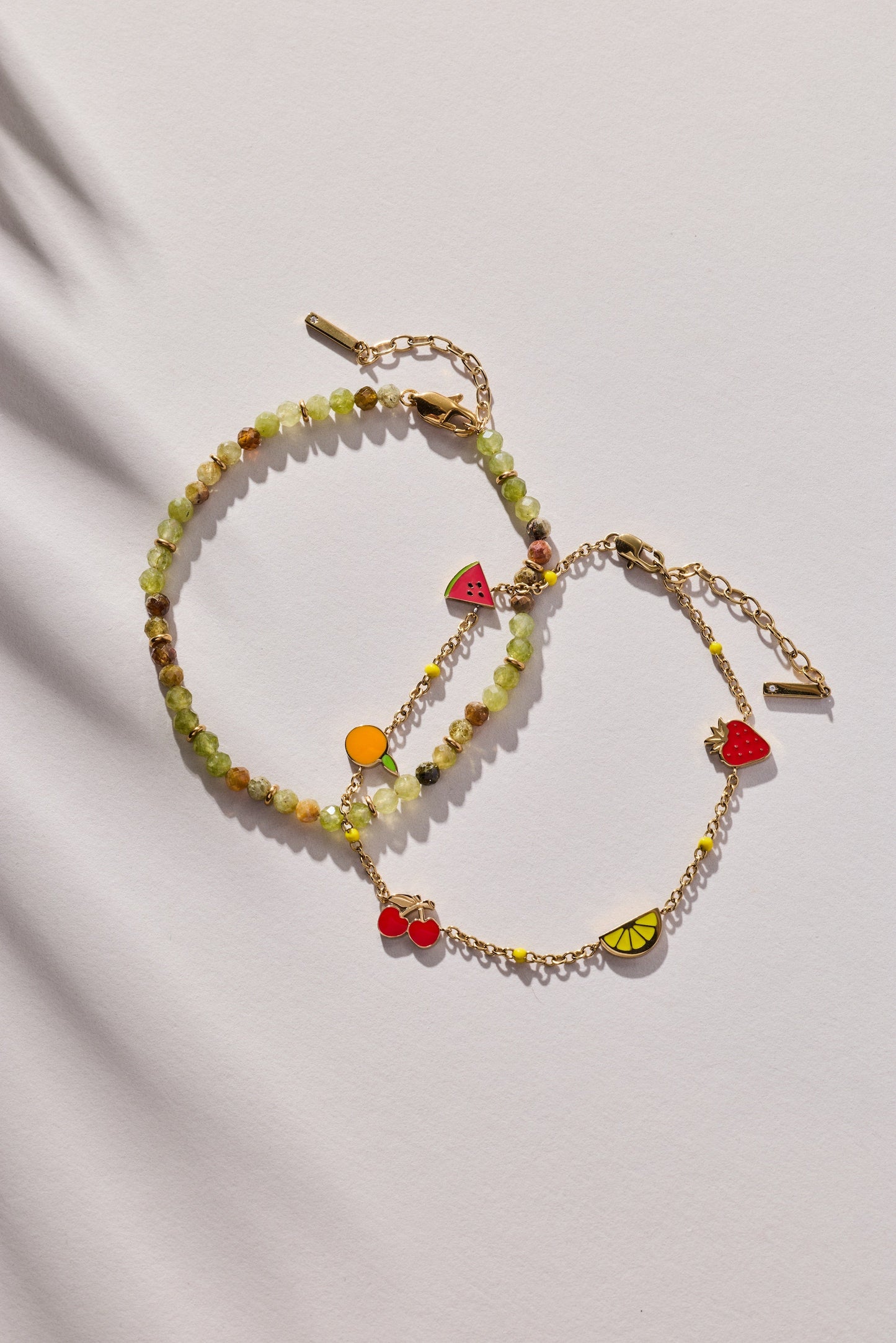 Green Ombre Semi-Precious Beaded Anklet Stainless Steel Gold