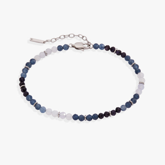 Blue Ombre Semi-Precious Beaded Anklet Stainless Steel Silver