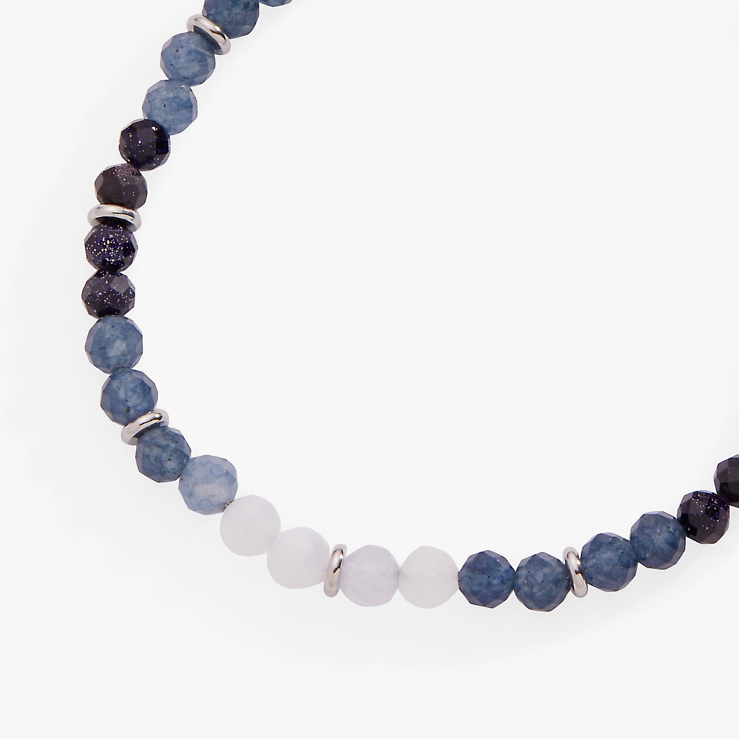Blue Ombre Semi-Precious Beaded Anklet Stainless Steel Silver
