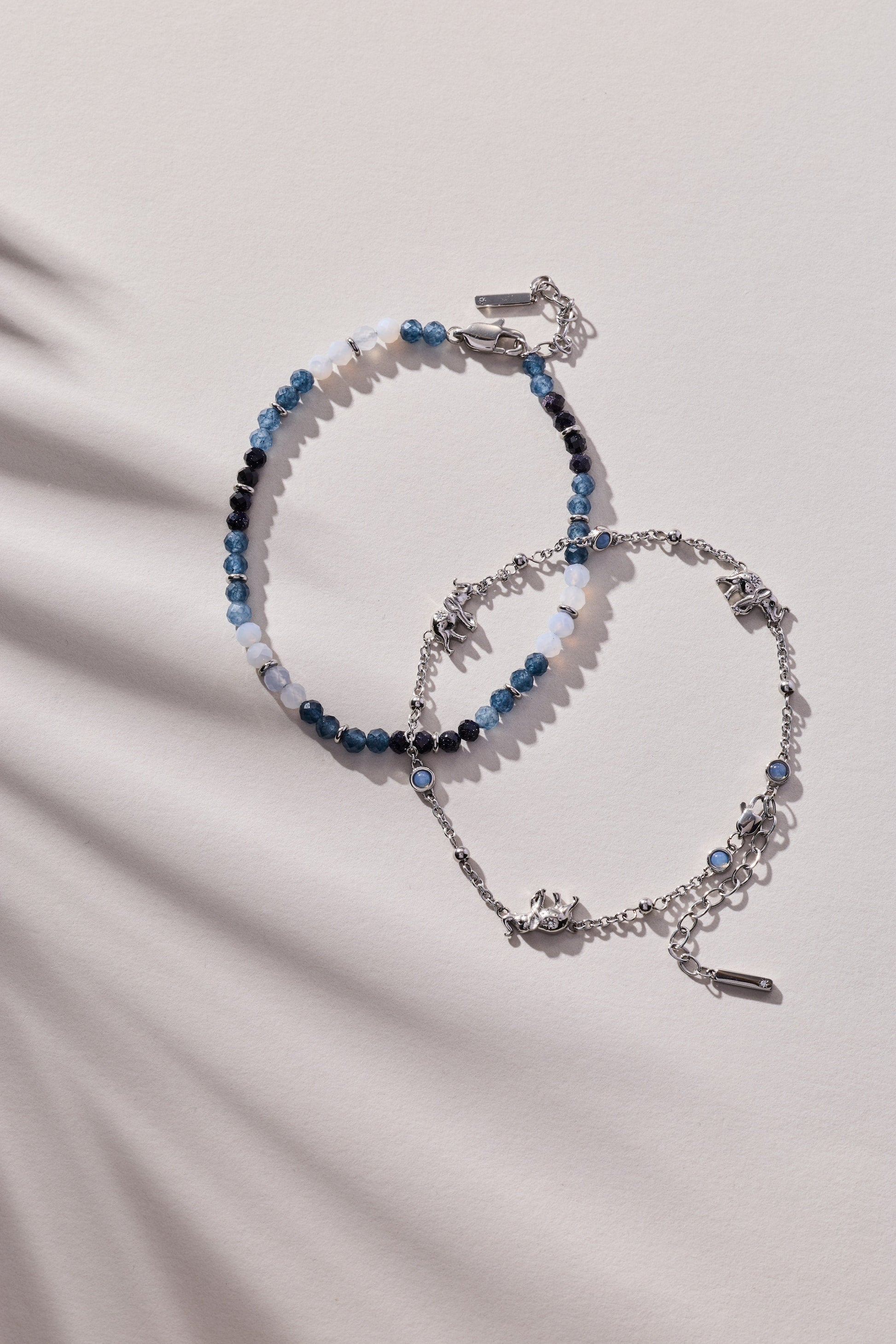 Blue Ombre Semi-Precious Beaded Anklet Stainless Steel Silver