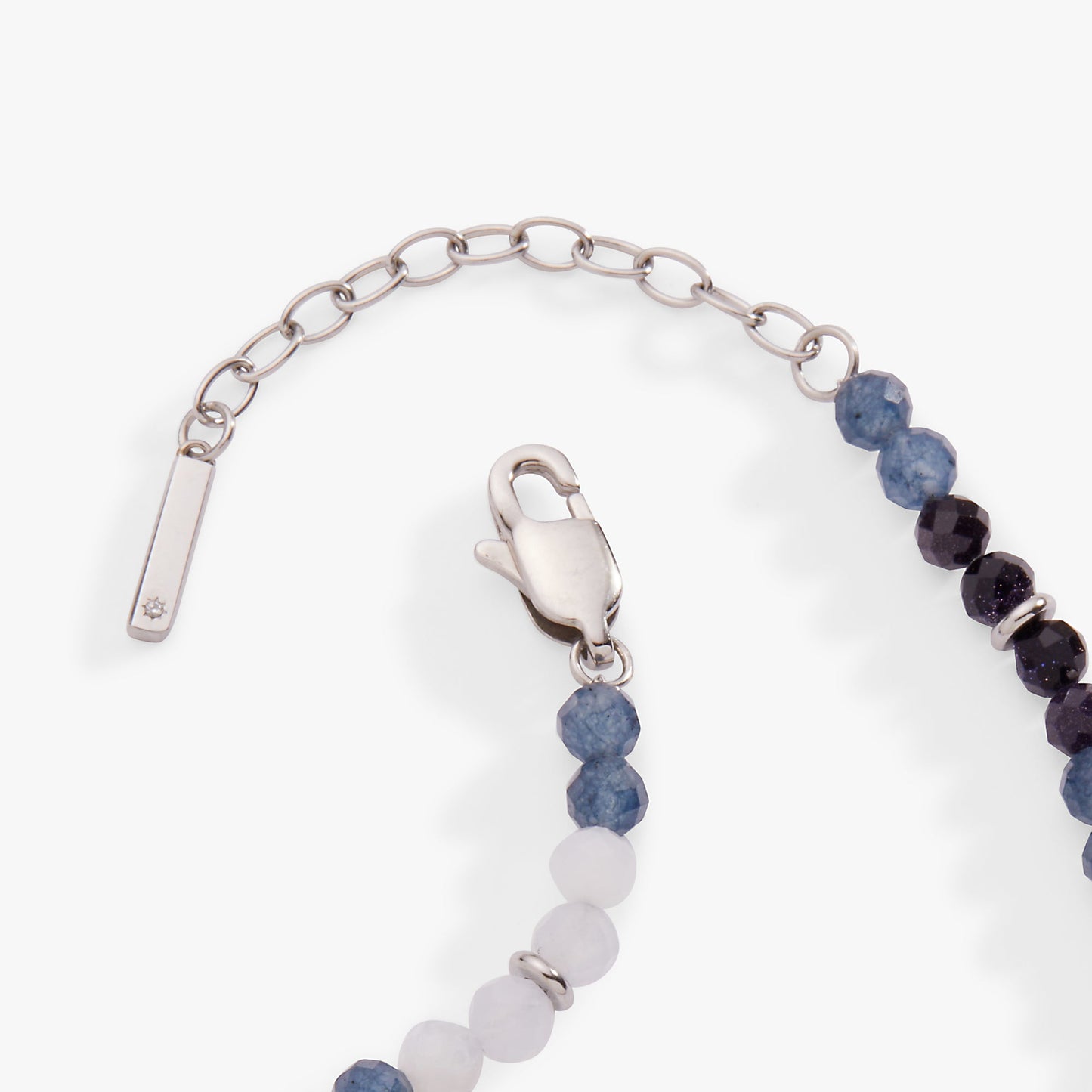 Blue Ombre Semi-Precious Beaded Anklet Stainless Steel Silver