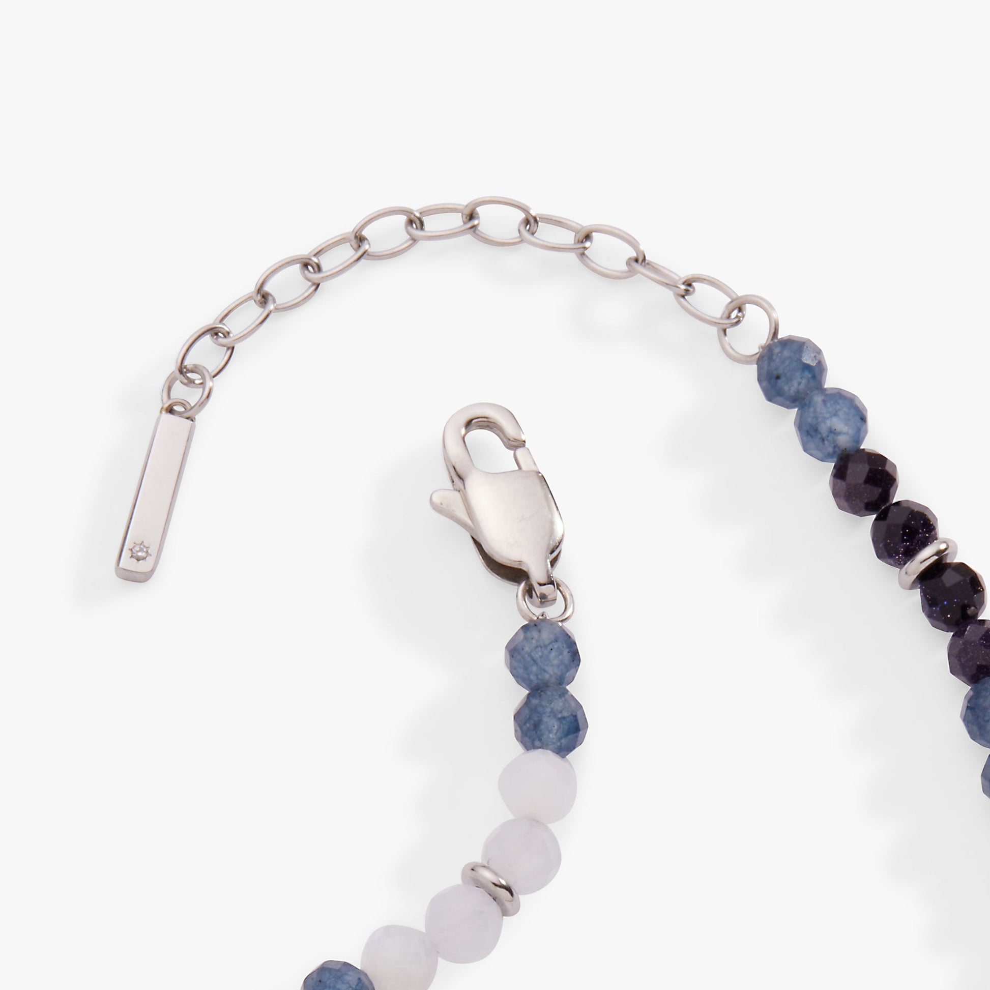 Blue Ombre Semi-Precious Beaded Anklet Stainless Steel Silver