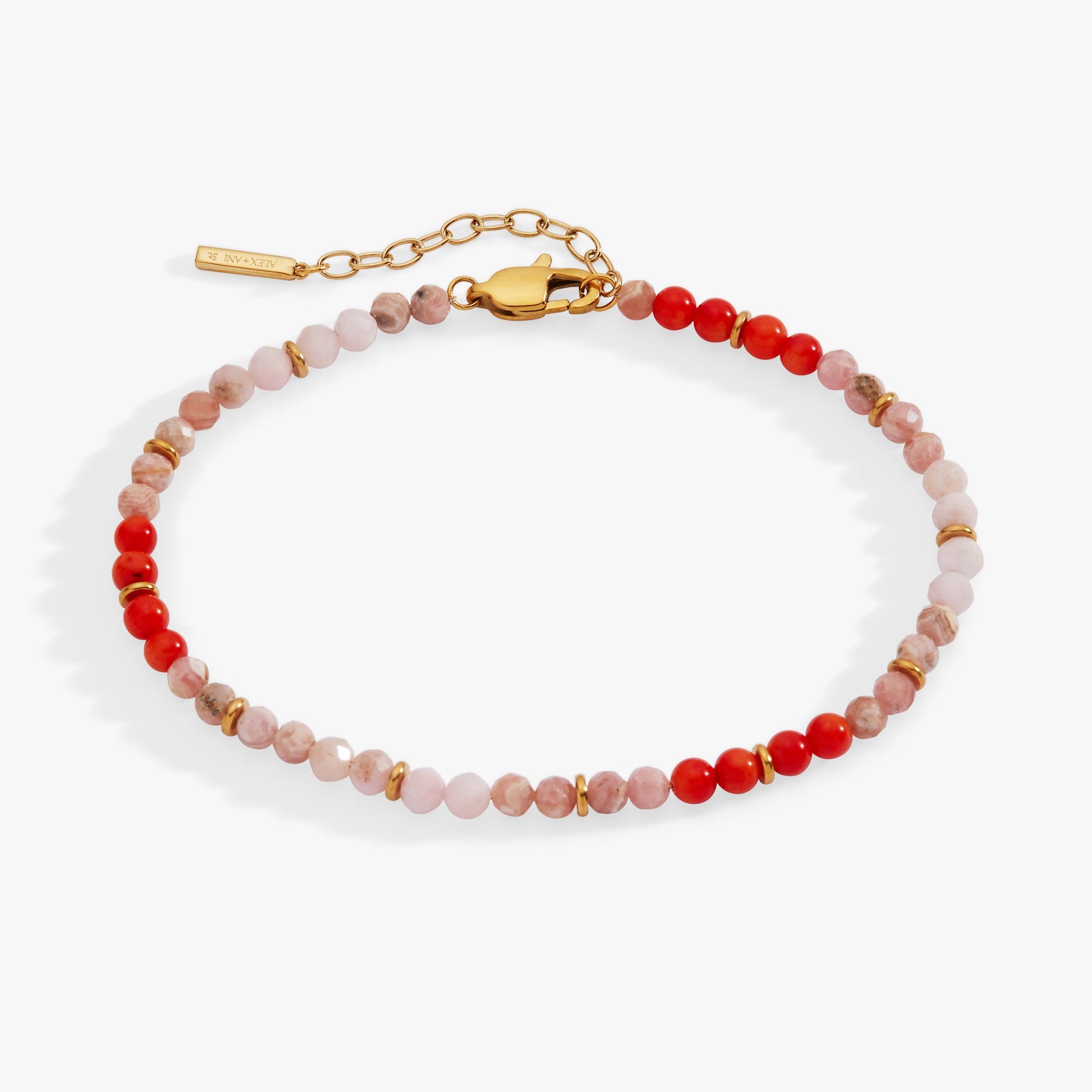 Coral Ombre Semi-Precious Beaded Anklet Stainless Steel Gold