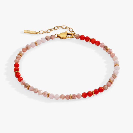 Coral Ombre Semi-Precious Beaded Anklet Stainless Steel Gold