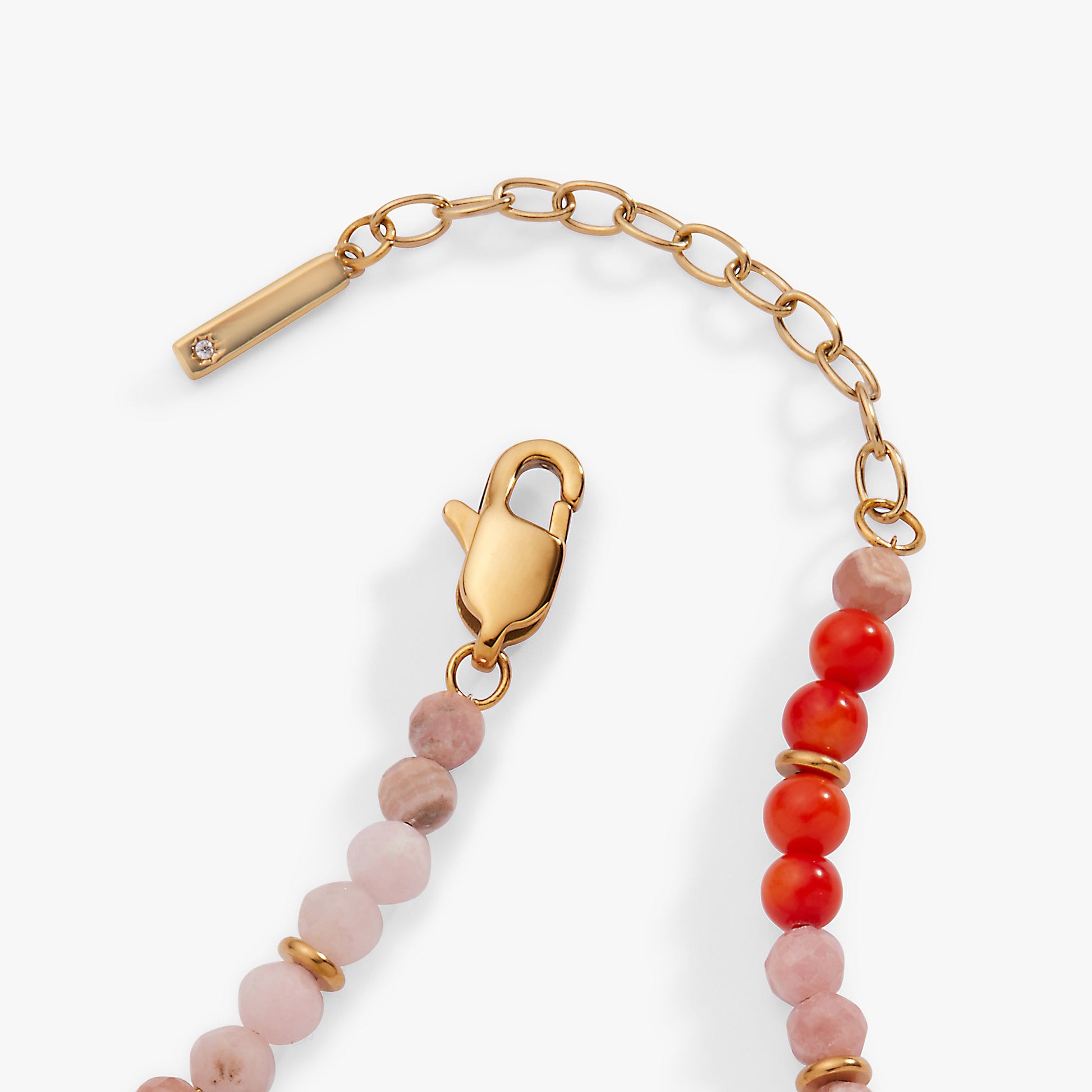 Coral Ombre Semi-Precious Beaded Anklet Stainless Steel Gold