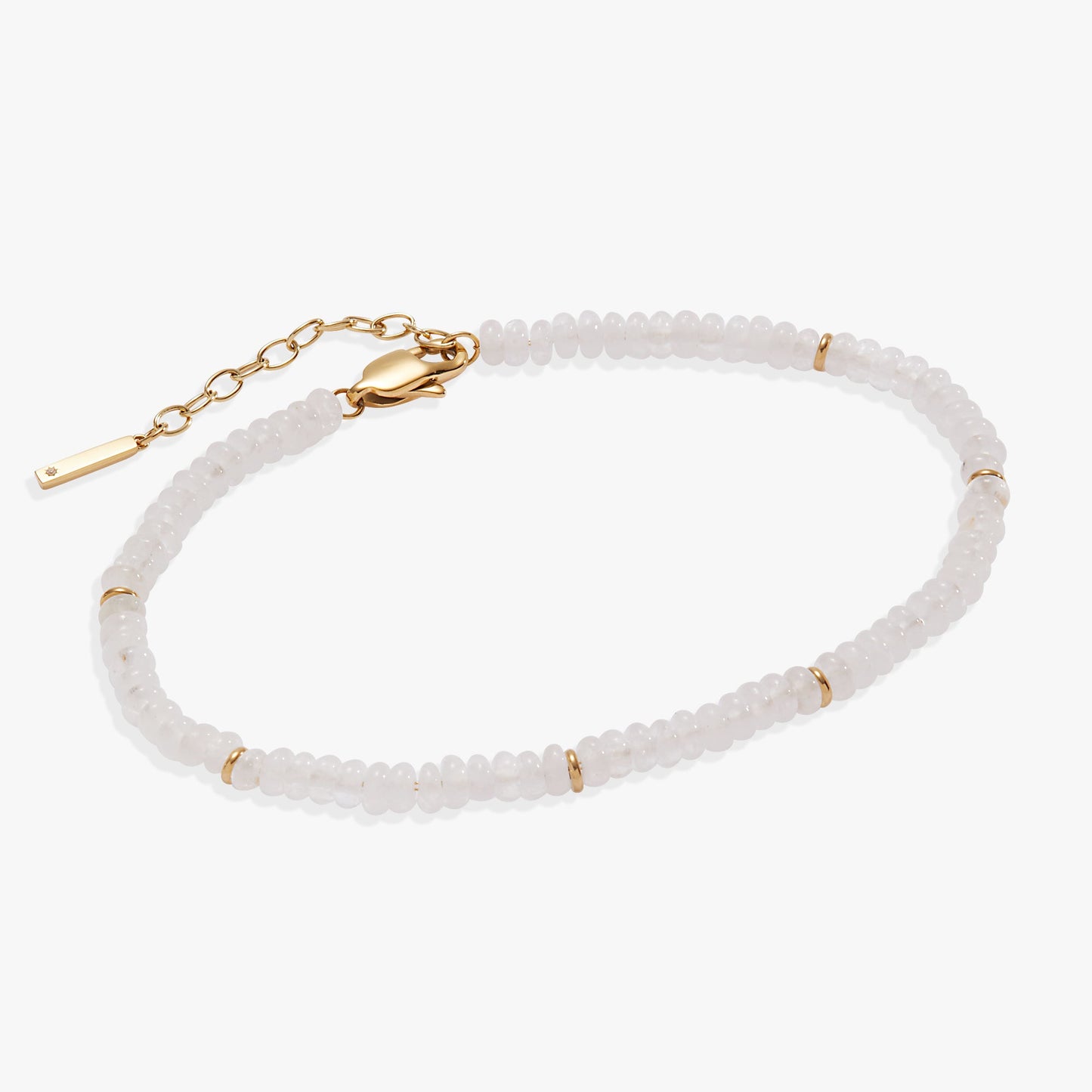 Clear Quartz Semi-Precious Beaded Anklet Stainless Steel Gold